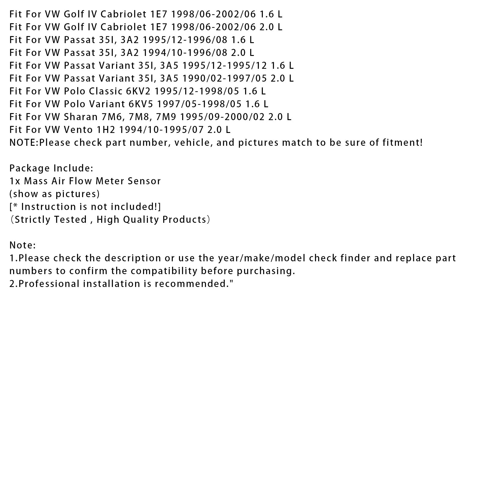 Mass Air Flow Meter Sensor For Audi A4 VW Golf III Cabriolet Corrado 037906461B