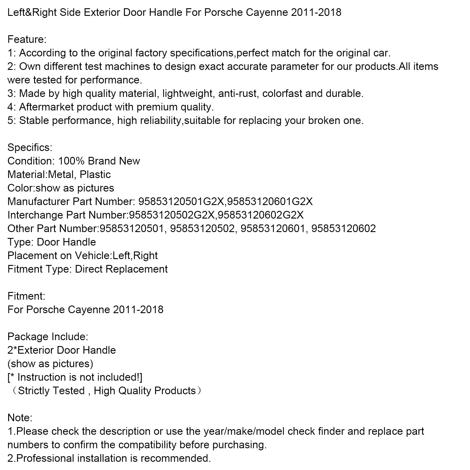 2011-2018 Porsche Cayenne Left&Right Side Exterior Door Handle