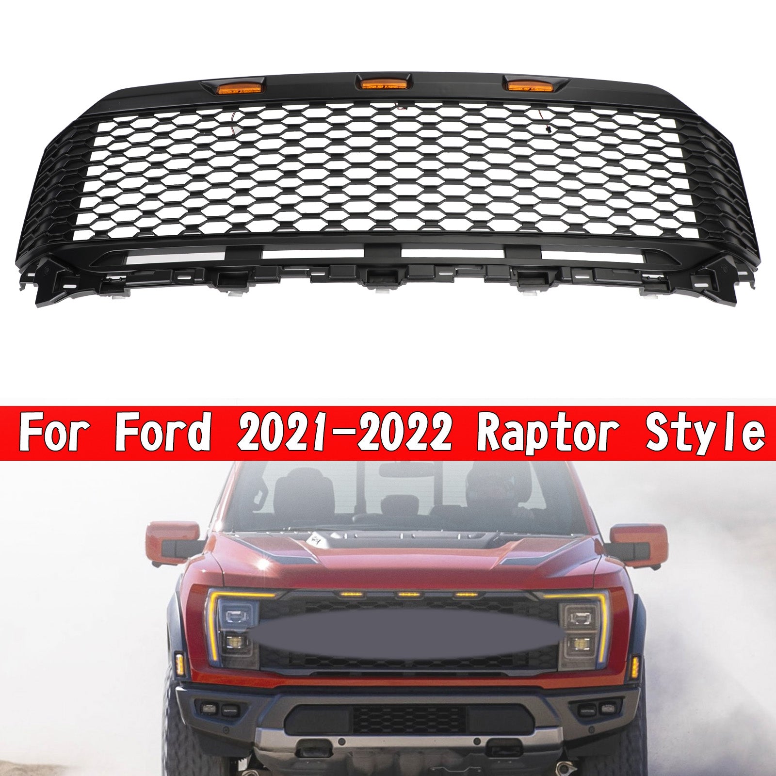 Replacement ABS Front Bumper Grille Grill W/ LED Fit Ford F150 2021-2023 Raptor