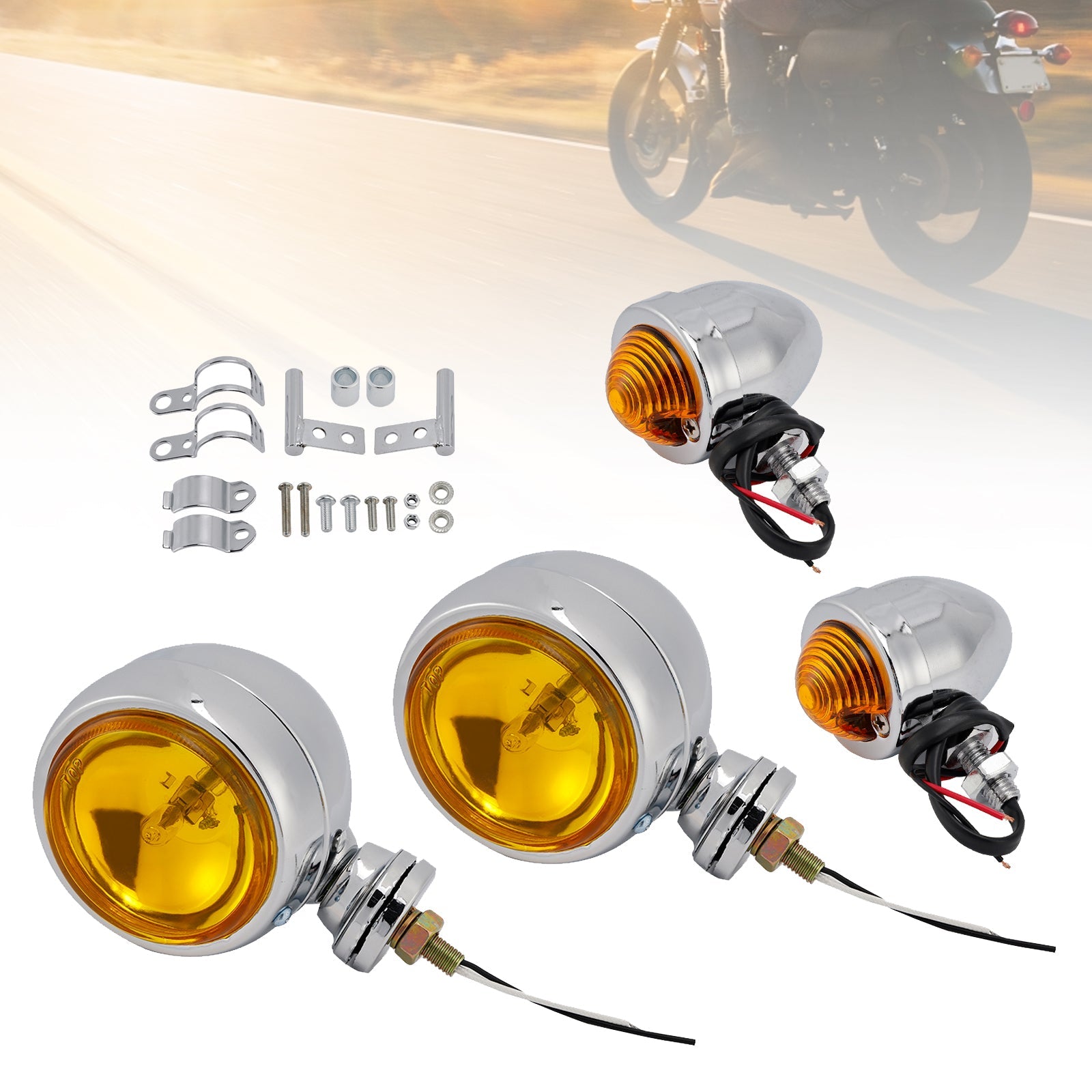 Motorcycle Beam Headlight Fog Lamp Custom Chrome #D20 For Racer Bobber Chopper