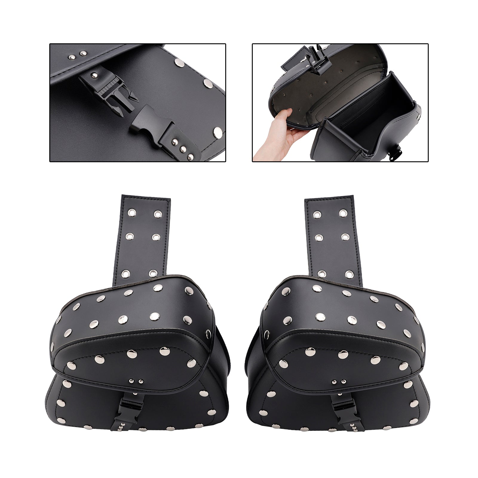 Universal Saddlebag Side Storage Tail Bag Pu Luggage Black 22L For Motorcycle