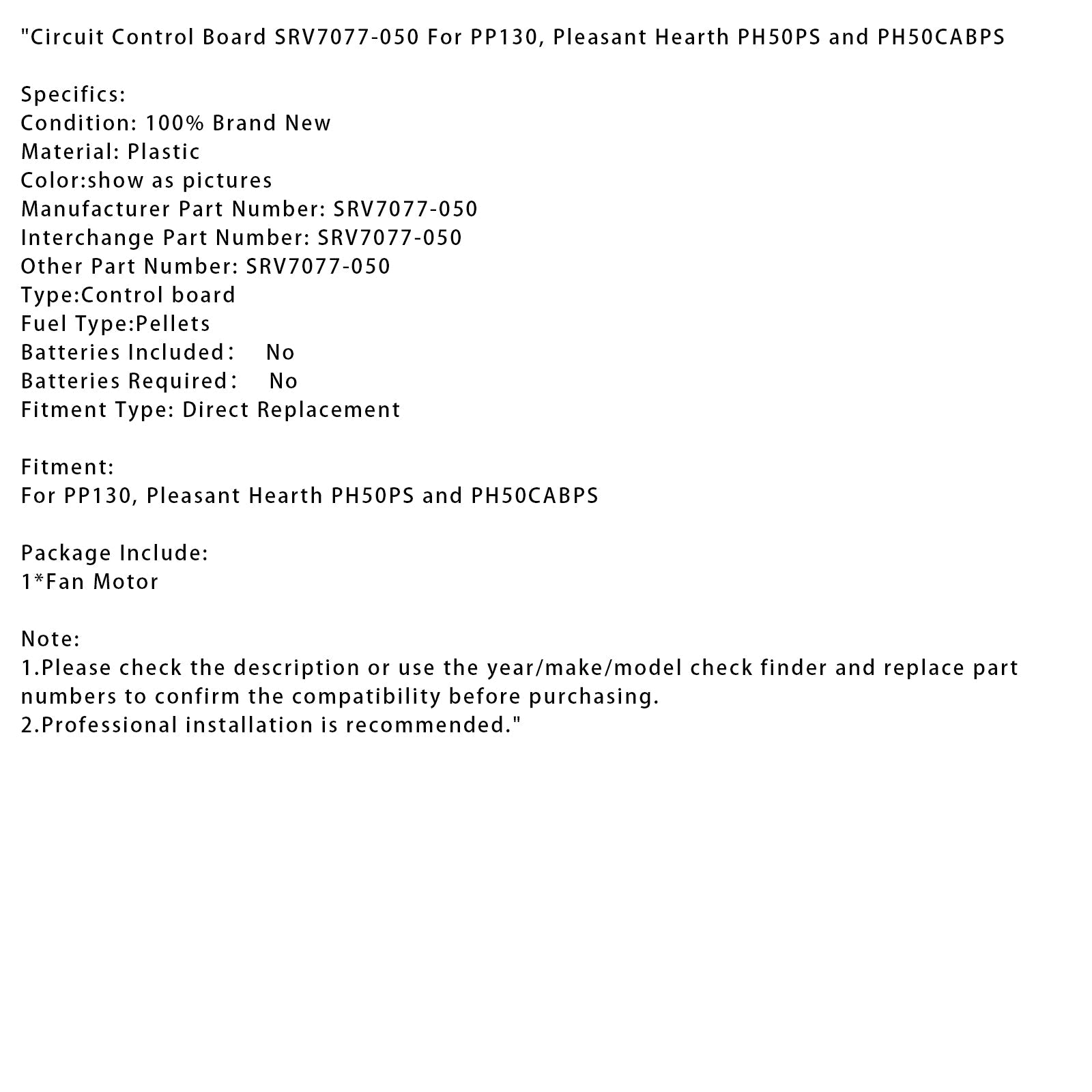 Circuit Control Board SRV7077-050 For PP130,Pleasant Hearth PH50PS PH50CABPS