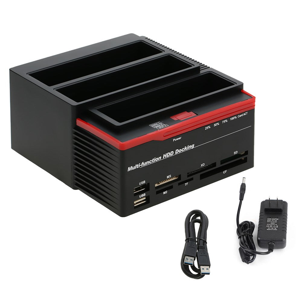 3 IDE SATA 2.5" 3.5" HDD Hard Drive Disk Clone Docking Station Card Reader US