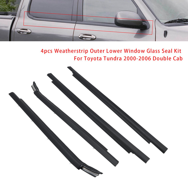 4pcs Weatherstrip Outer Lower Window For Toyota Tundra 2000-2006 Double Cab