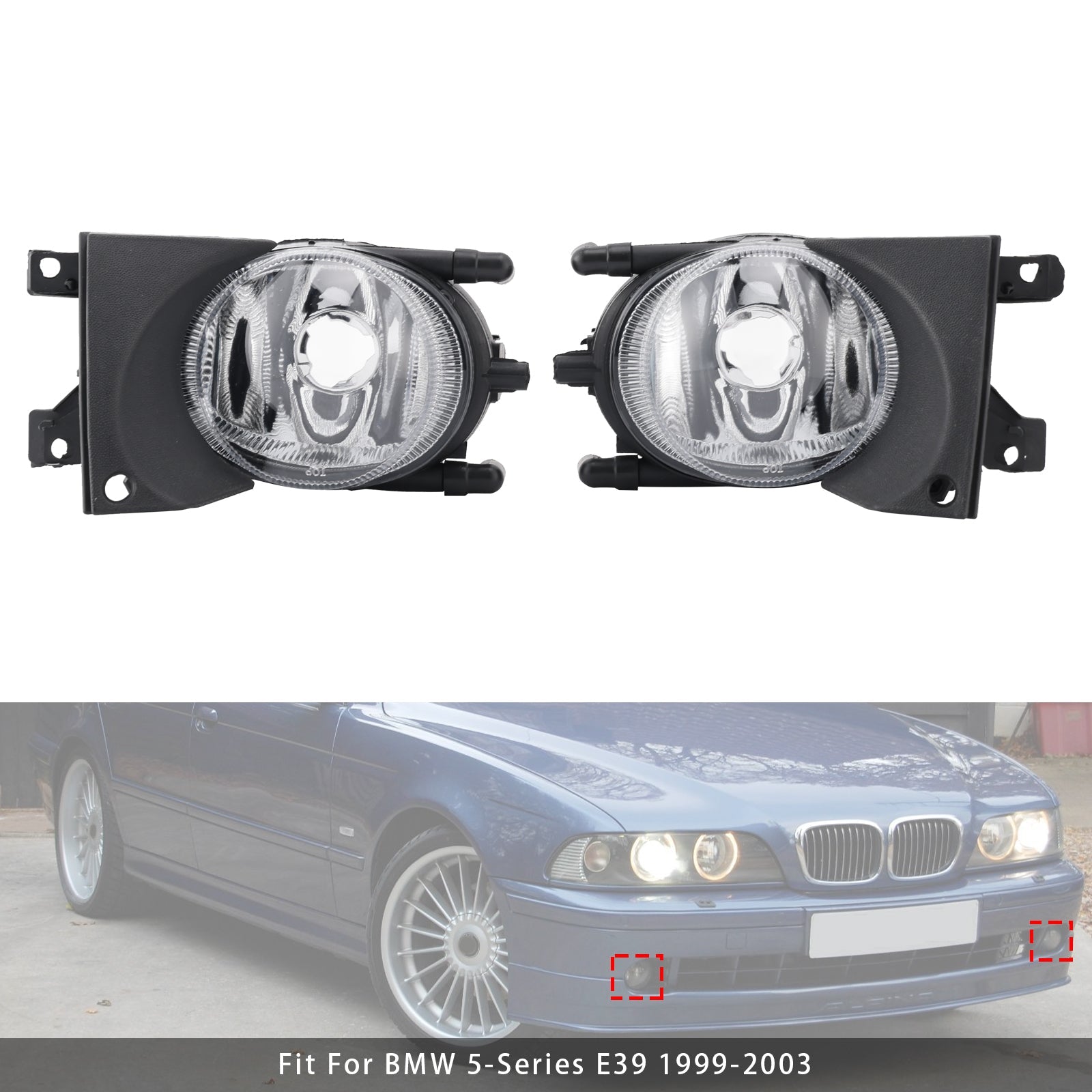 1999-2003 BMW E39 5-Series Pair Front Bumper Fog Light Without Bulbs