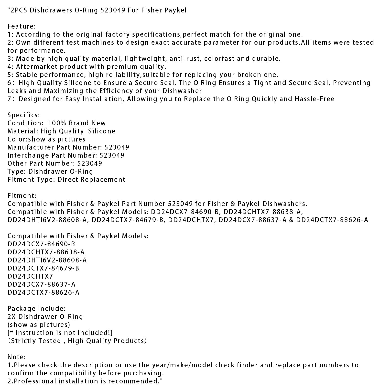 2PCS Dishdrawers O-Ring 523049 For Fisher Paykel