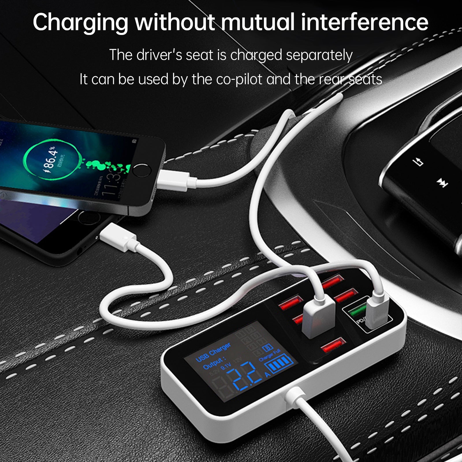 USB Charger PD5V1A QC3.0 Display Small Car 8 Port Car Charger Cigarette Lighter