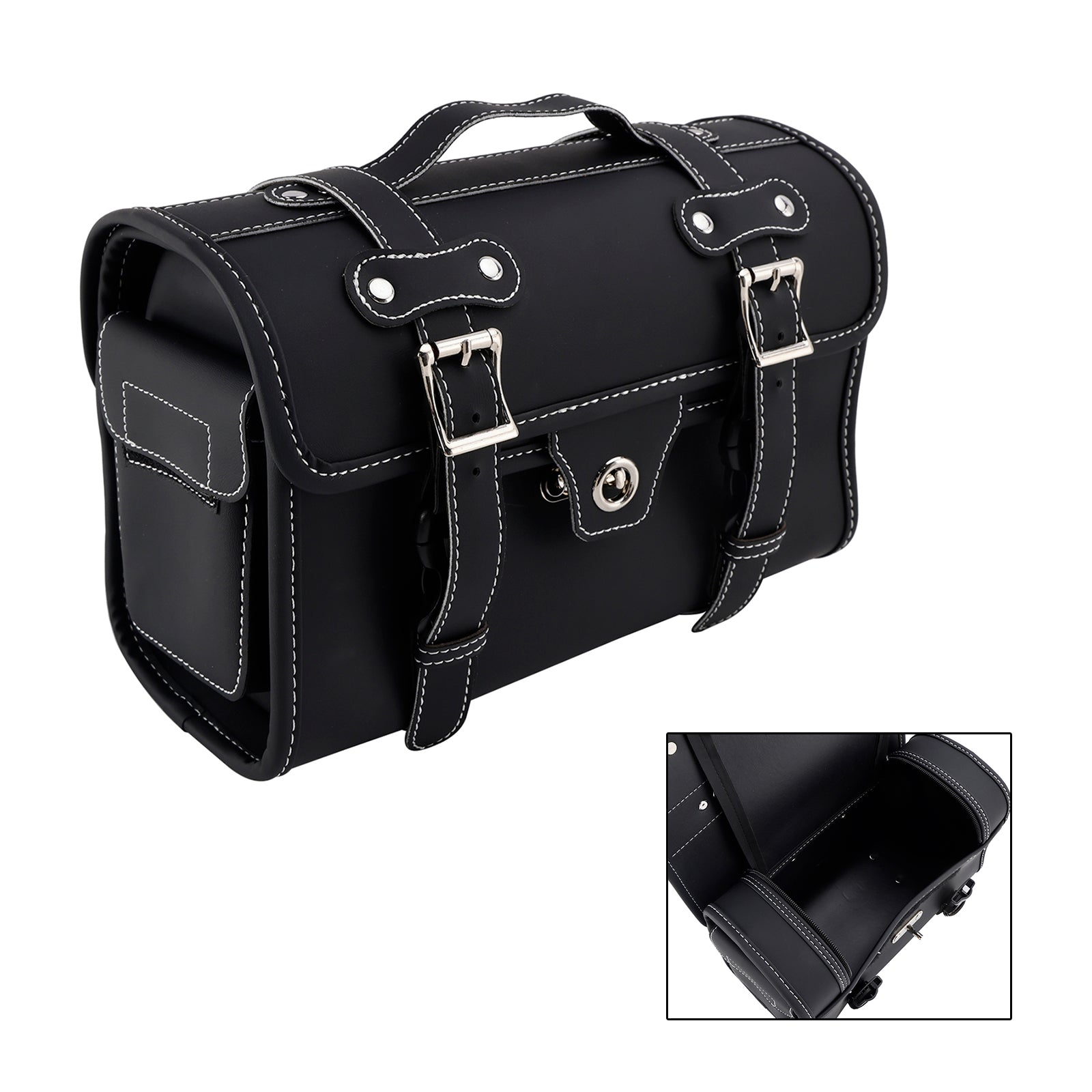 Universal Saddlebag Side Storage Bag Pannier Luggage Pu For Motorcycle Black