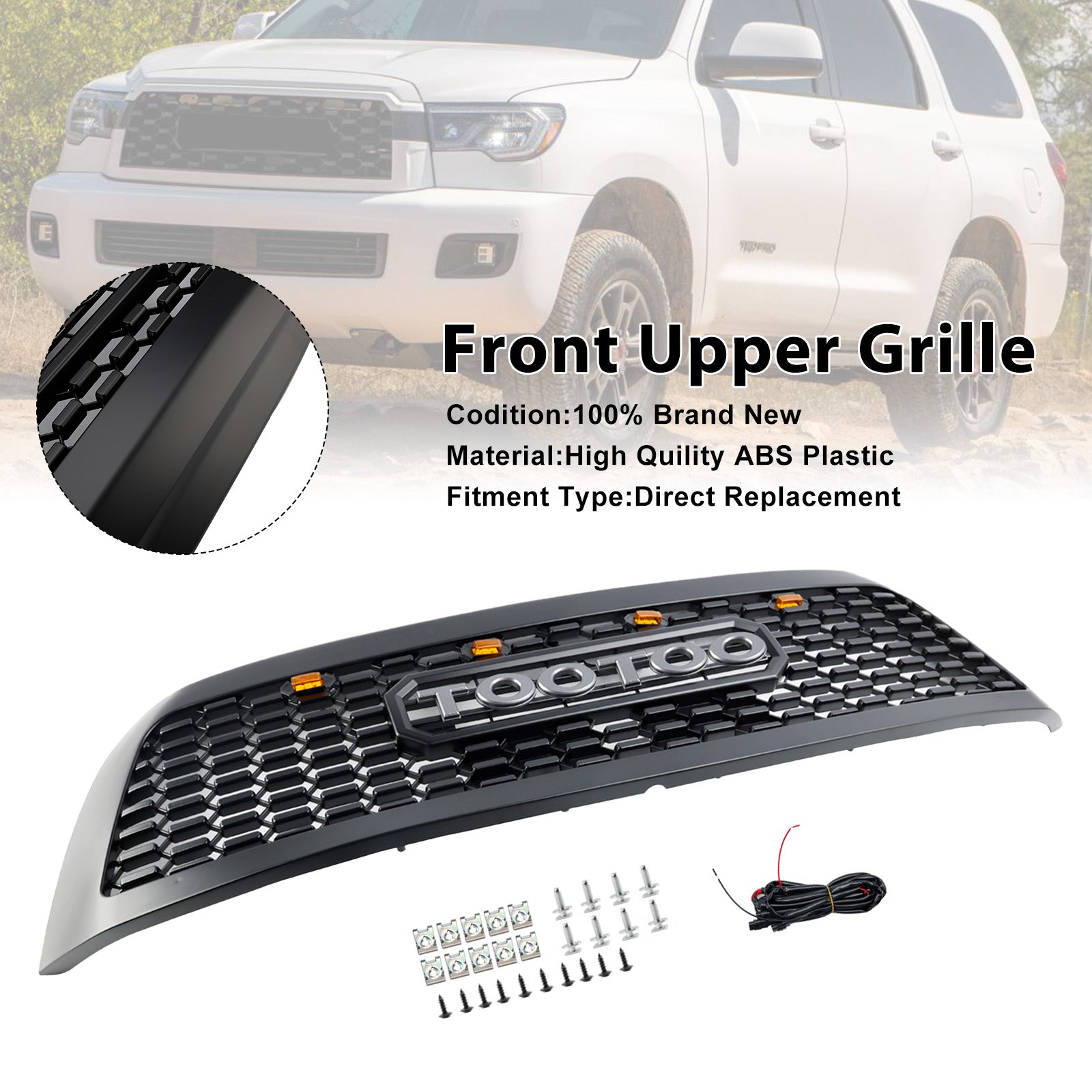 2008-2018 Toyota Sequoia With Led Matte Black Front Bumper Grill Grille