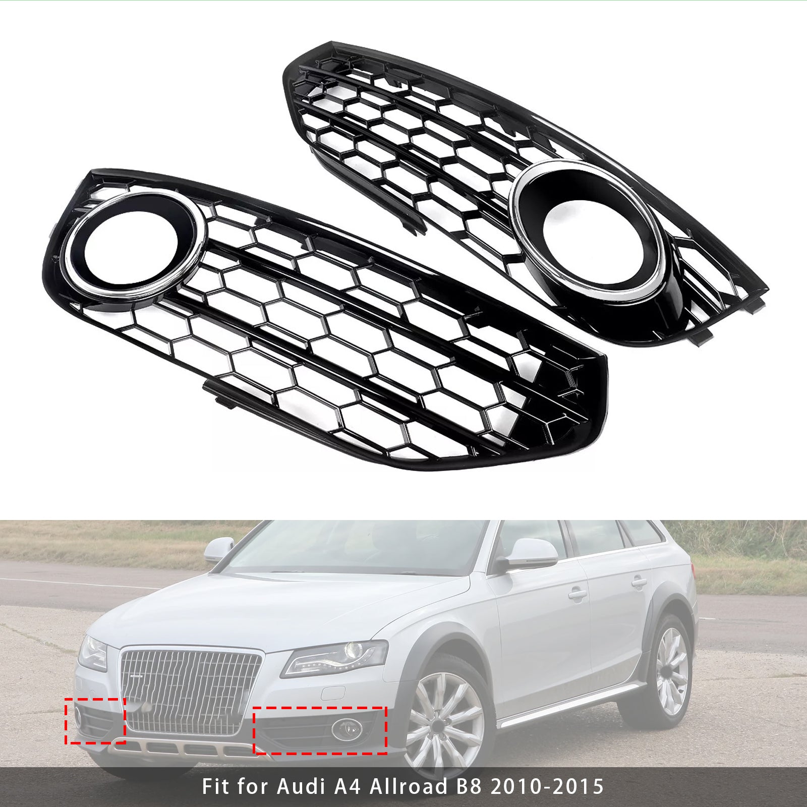 2010-2015 Audi A4 Allroad B8 Front Bumper Honeycomb Fog Grille Cover Chrome