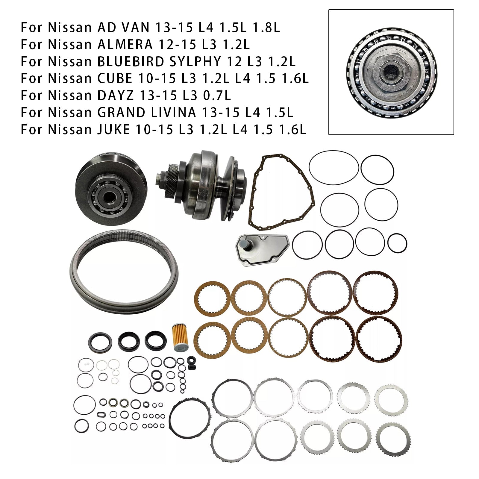 2013-205 MITSUBISHI ATTRAGE  L3 1.0L 1.2L Transmission Master Rebuild Kit & Pulley W/ Belt JF015E RE0F11A 29T