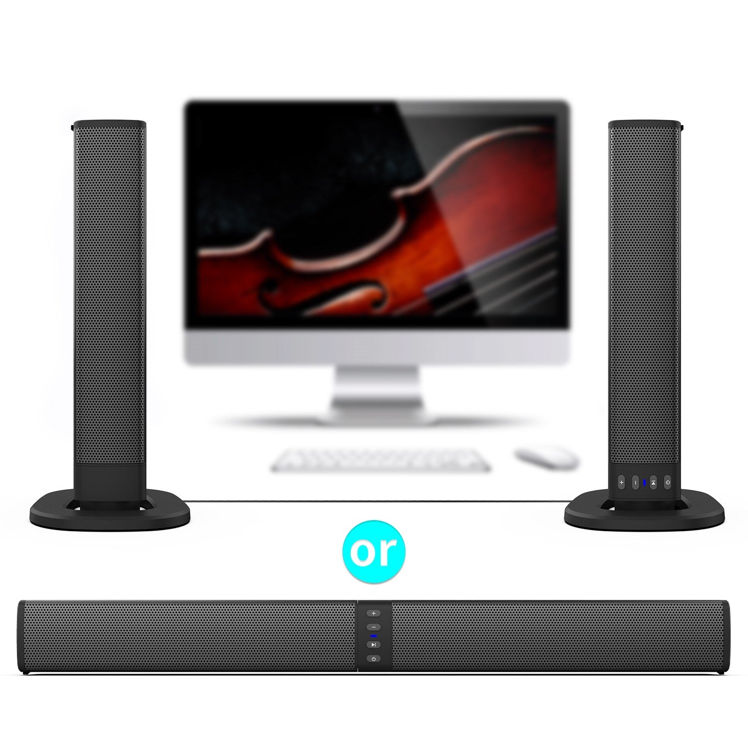 Portable Surround Sound Bar Wireless Subwoofer 2 Speaker System TV Home Theater