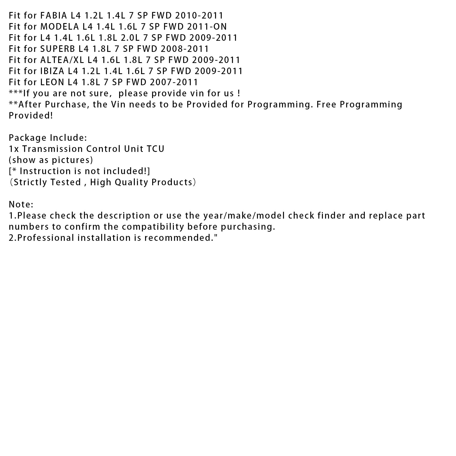 2007-2011 LEON L4 1.8L 7 SP FWD Brand New 0AM Transmission Control Unit TCU TCM 0AM927769D DQ200