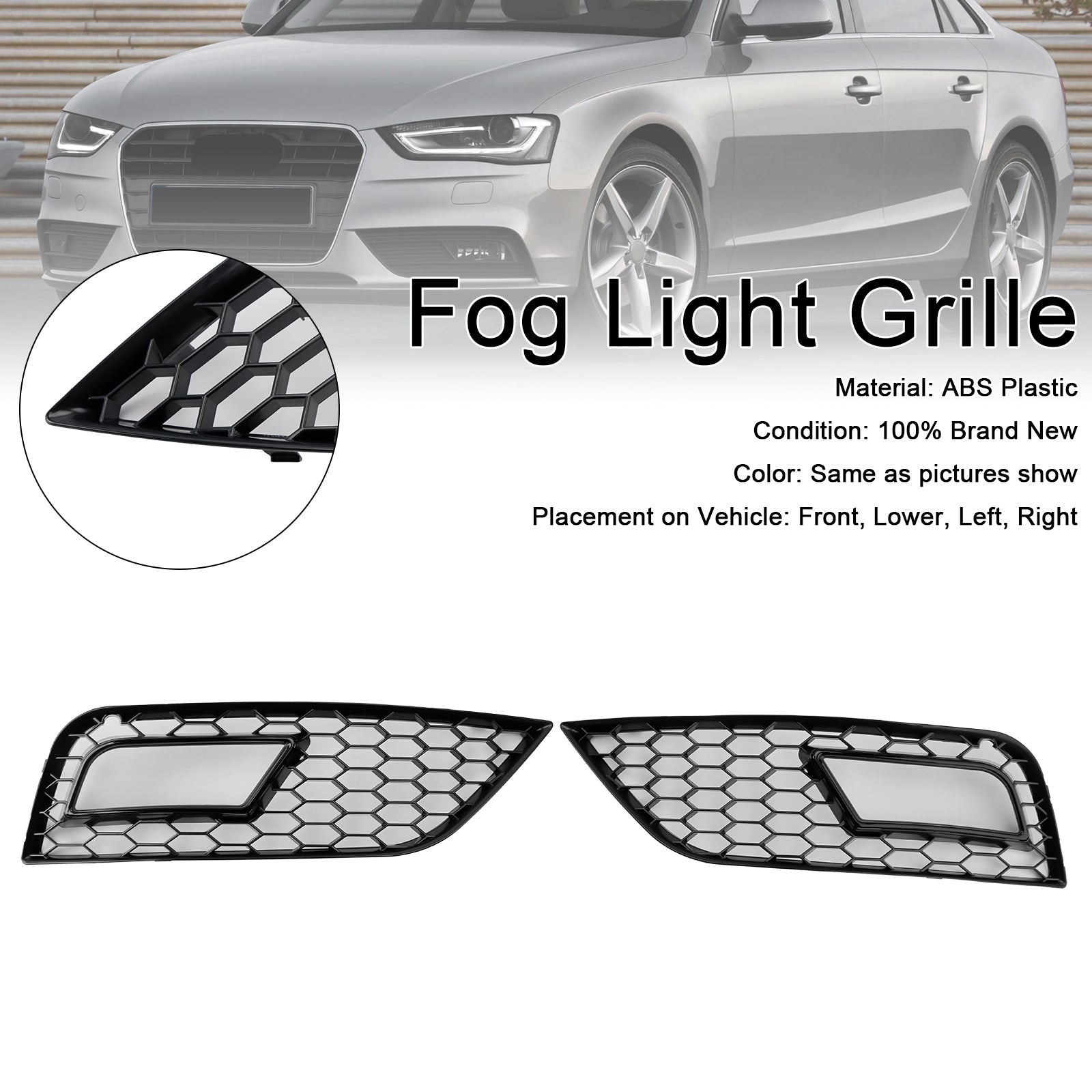 2013-2015 Audi A4 B8.5 Black Honeycomb Fog Light Cover Standard Bumper