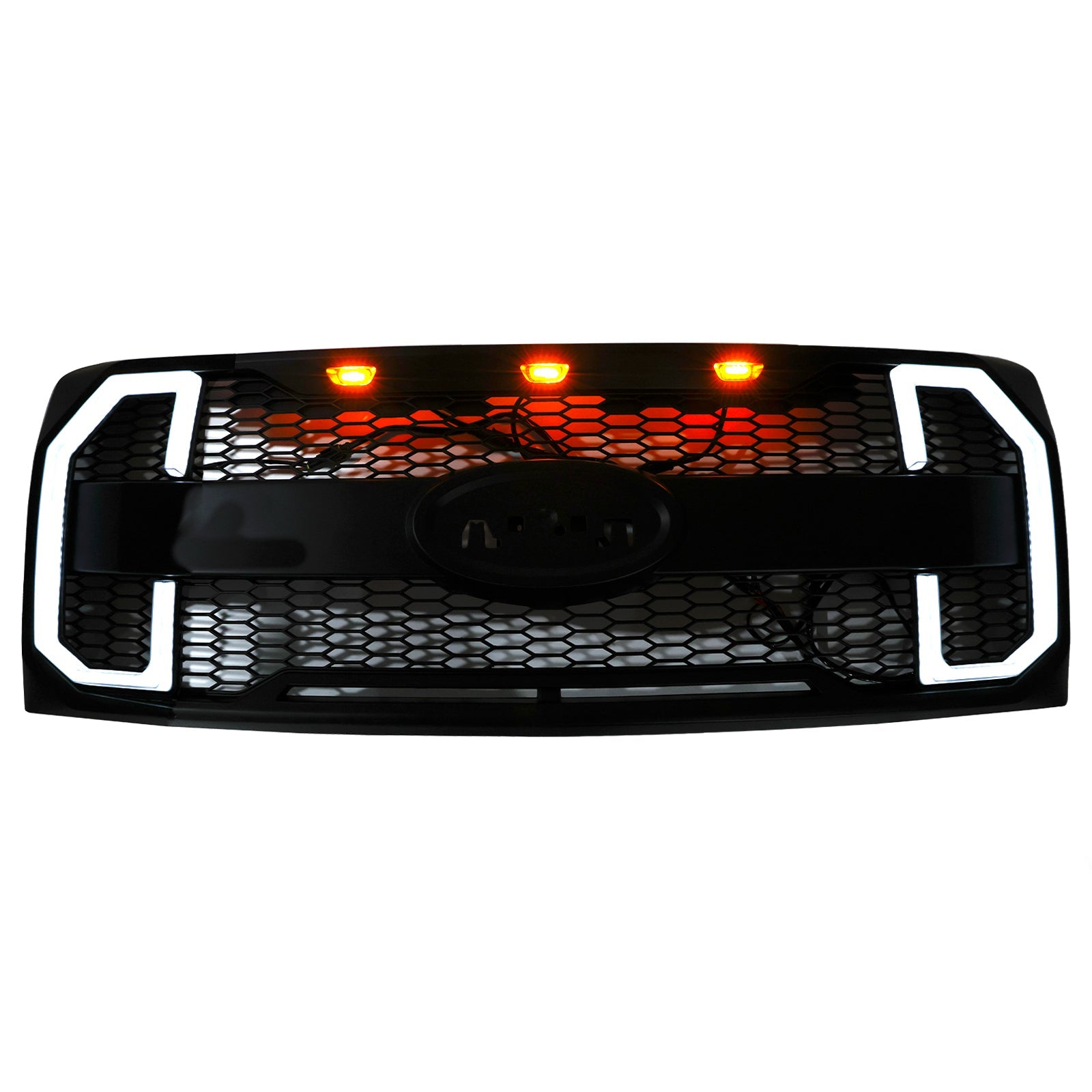 2009-2014 Ford F150 Matte Black Raptor Style Front Bumper Grille Grill W/LED