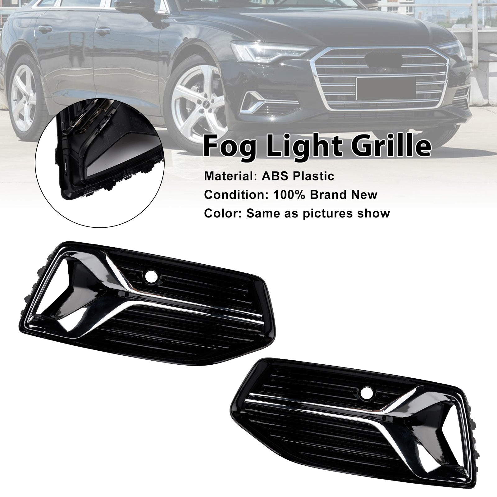 2019-2023 Audi A6 C8 2PCS Front Bumper Fog Light Cover Grille Grill 4K0807647
