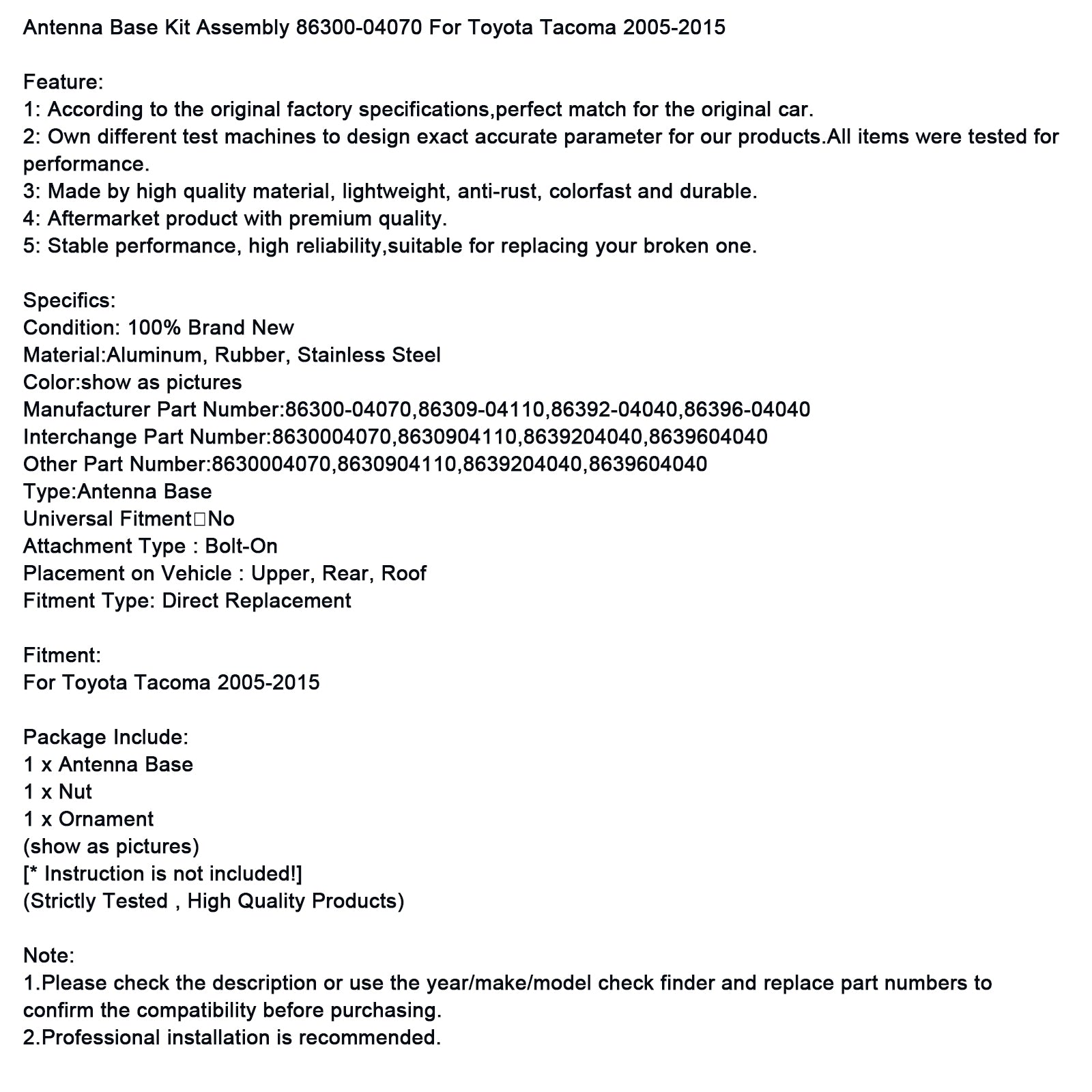 Antenna Base Kit Assembly 86300-04070 For Toyota Tacoma 2005-2015