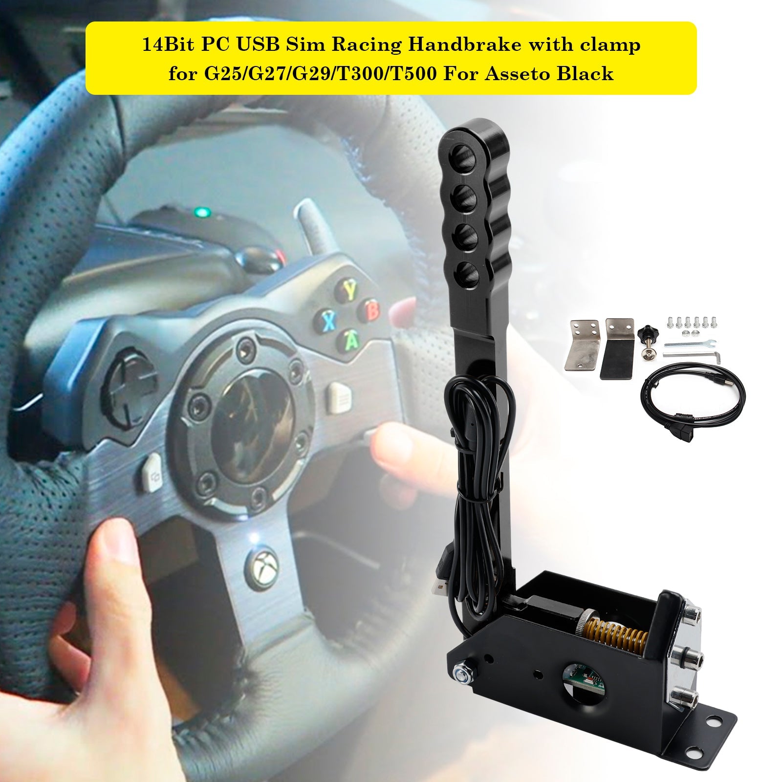 For G25/G29/T300/T500 For Asseto 14Bit PC USB Sim Racing Handbrake with clamp