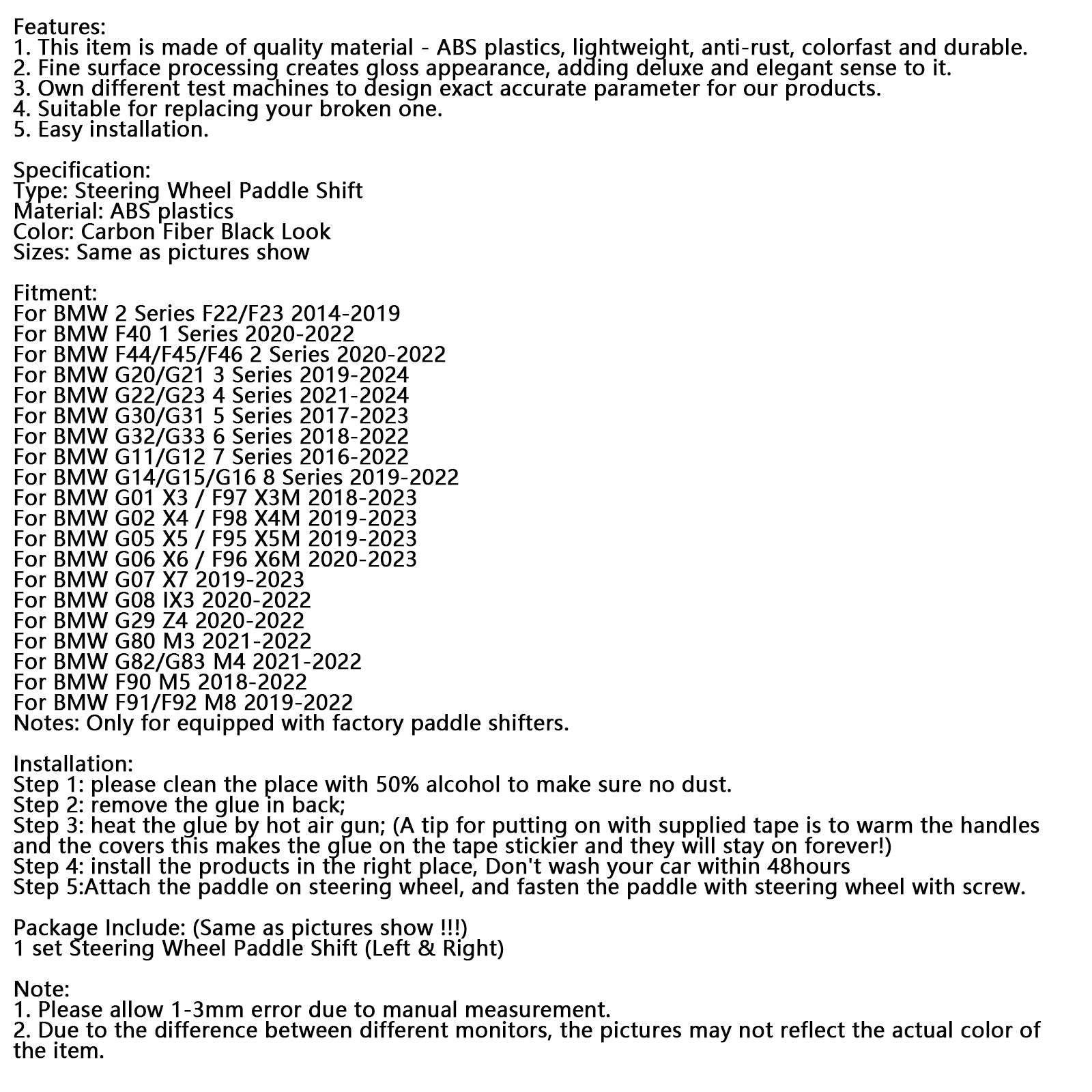 Carbon Look Steering Wheel Paddle Shifter Fit BMW 3 4 5 G20 G22 G30 2018+