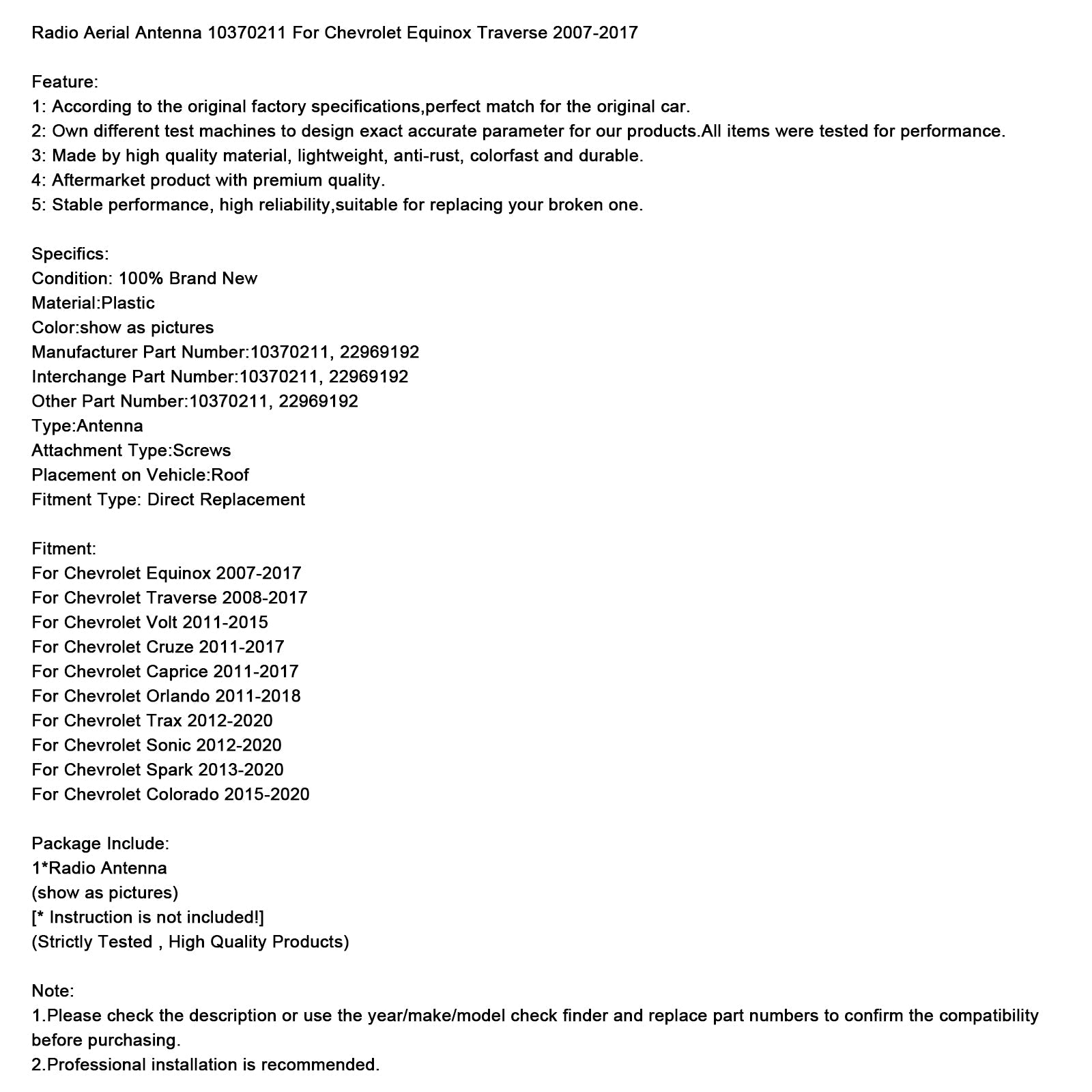 Radio Aerial Antenna 10370211 For Chevrolet Equinox Traverse 2007-2017