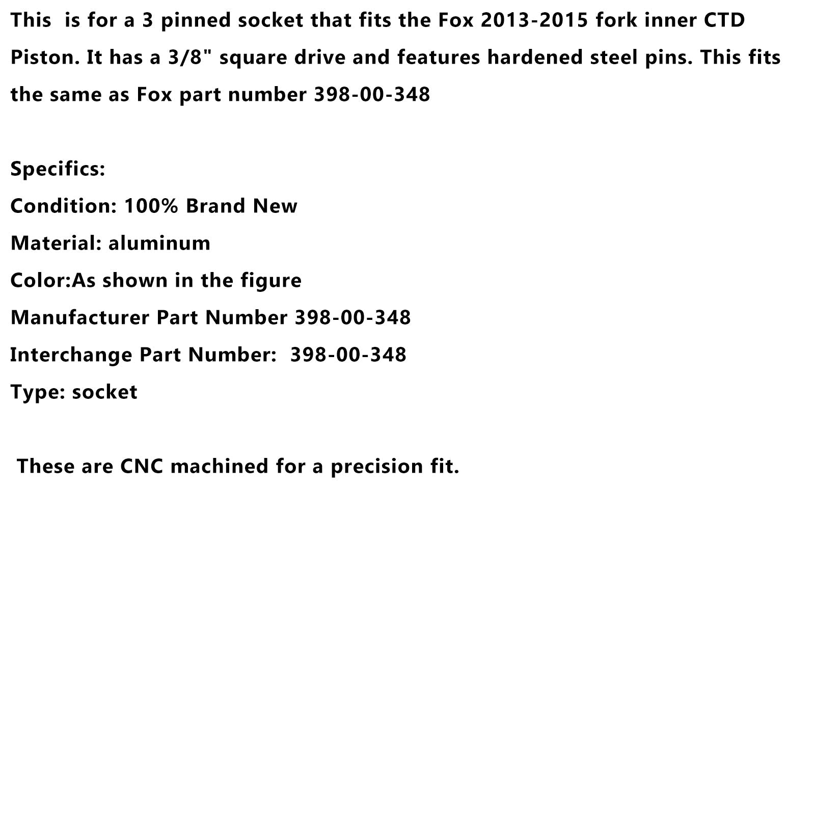 Fork Socket Tool for Fox CTD 3 pin Inner piston removal-- like 398-00-348