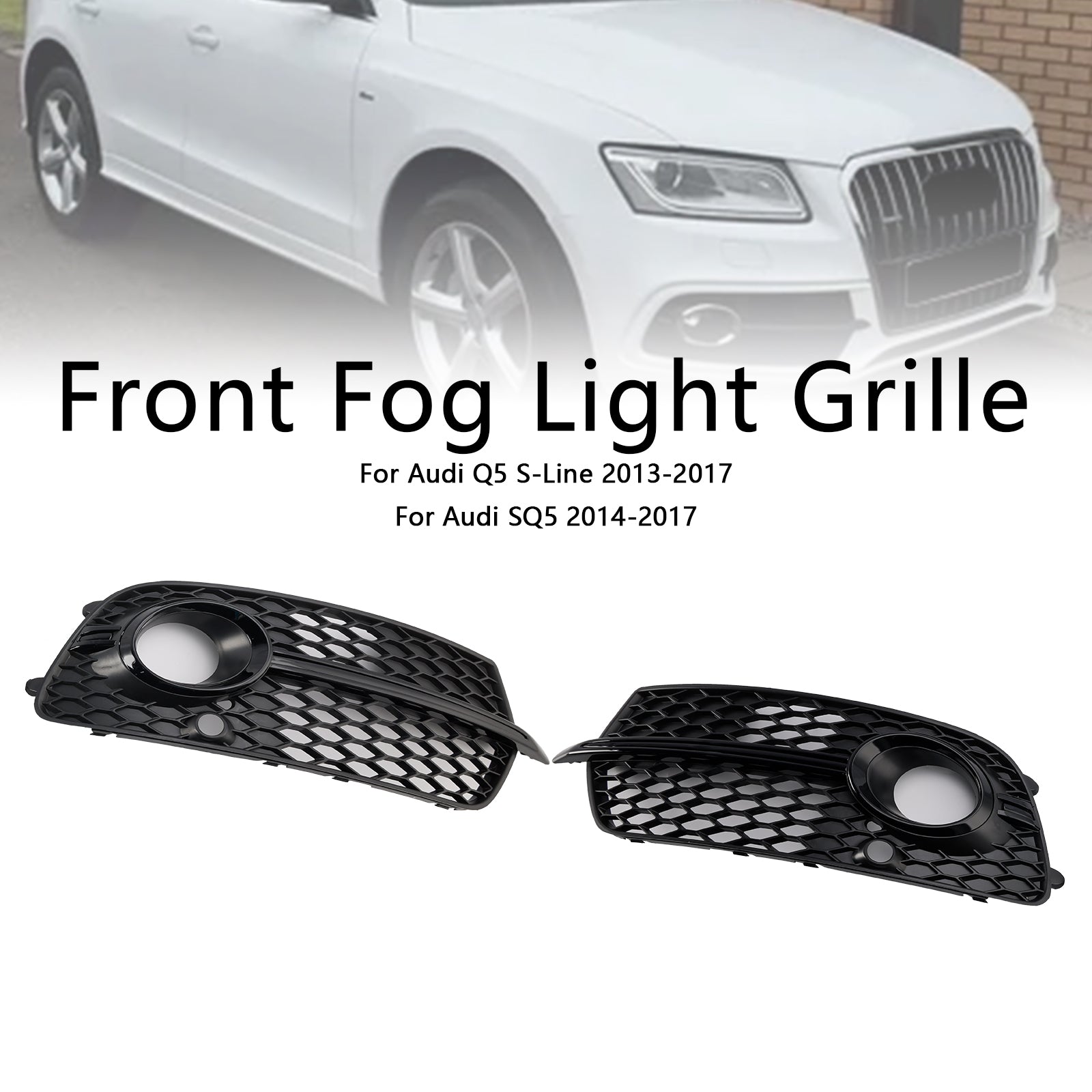 Front Bumper Fog Light Grill Grille Fit Audi Q5 S-Line SQ5 2013-2017 Black