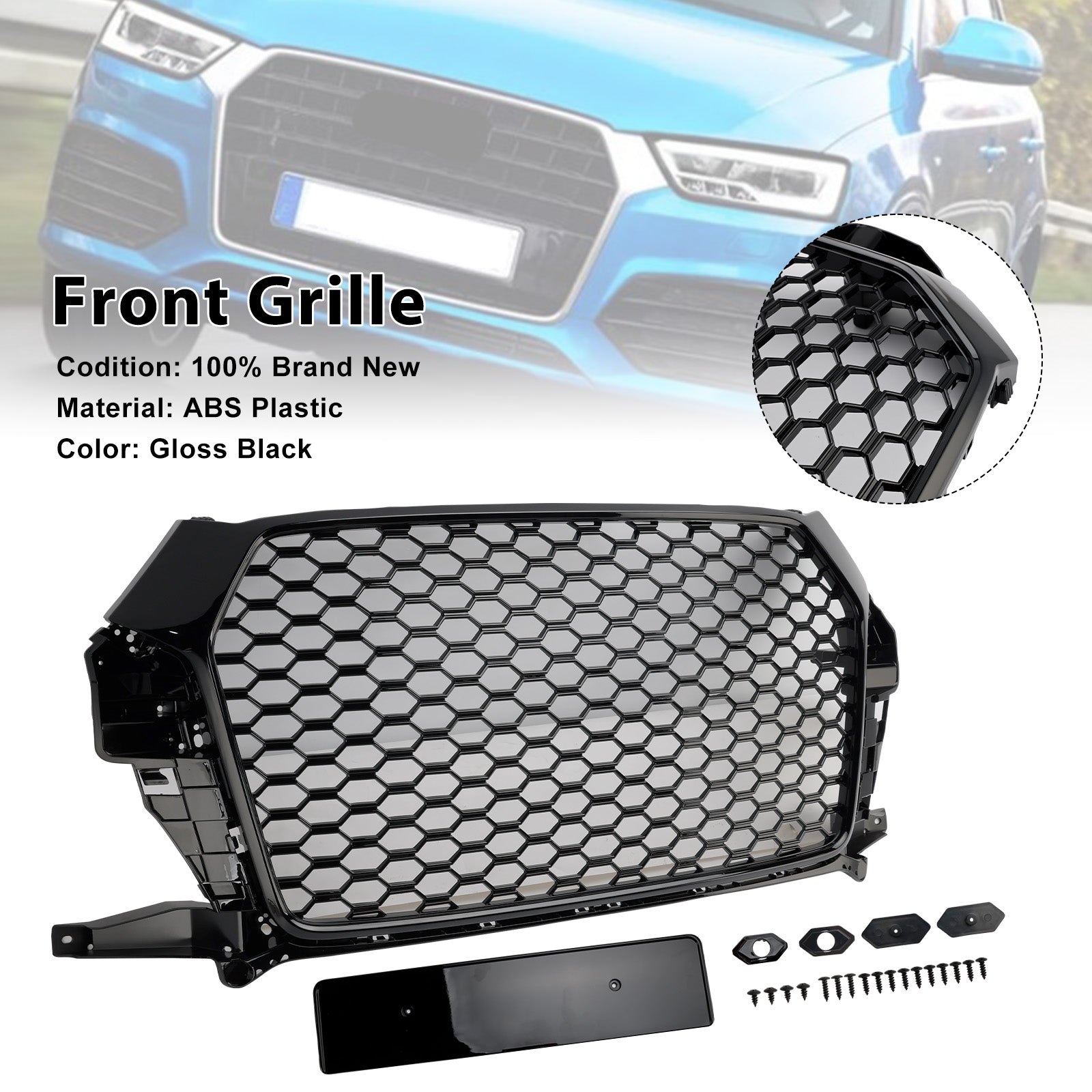 2016-2018 Audi Q3 RSQ3 Style Front Honeycomb Grille Grill Gloss Black