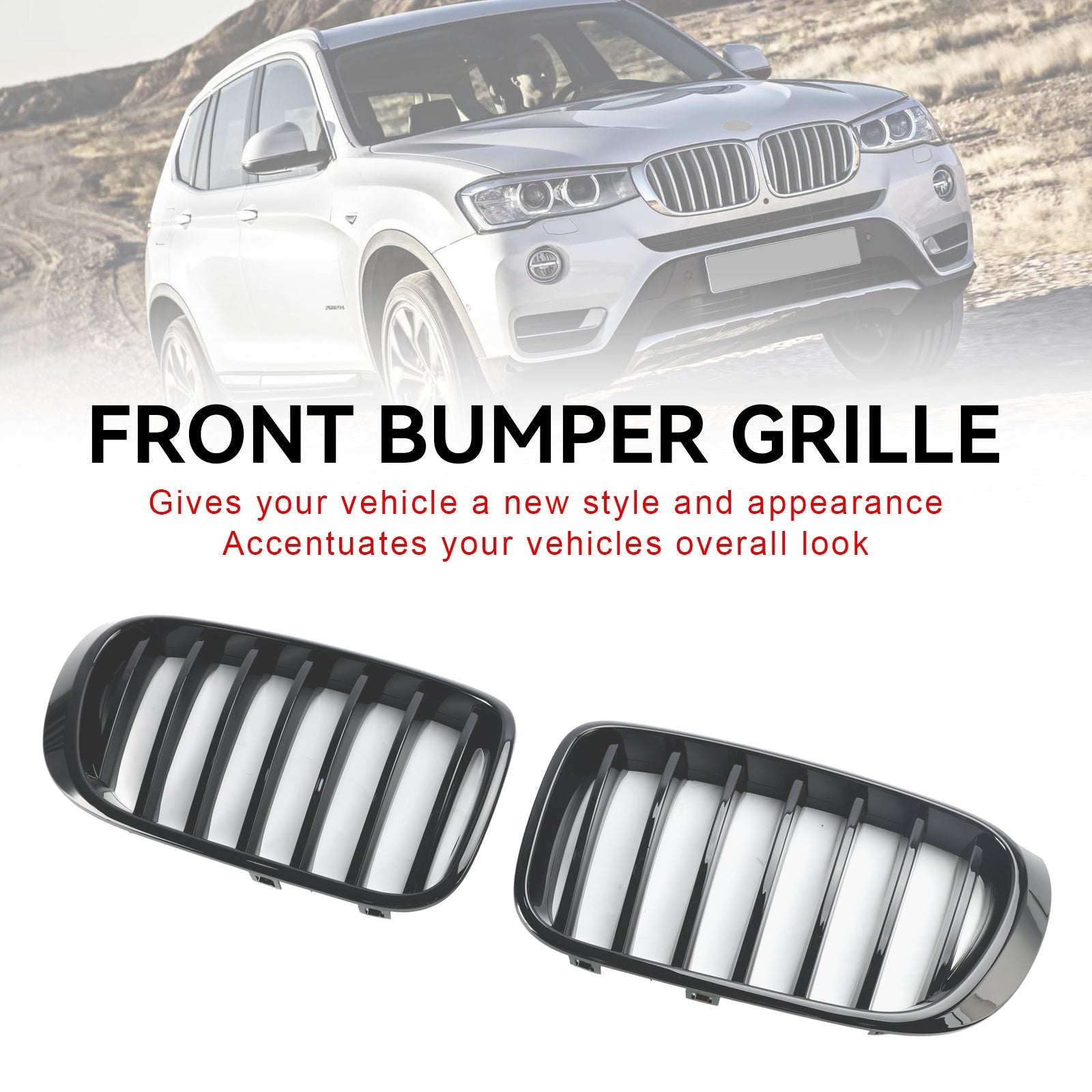 BMW X3 X4 F25 F26 2014-2017 Gloss Black Front Bumper Kidney Grill Grille