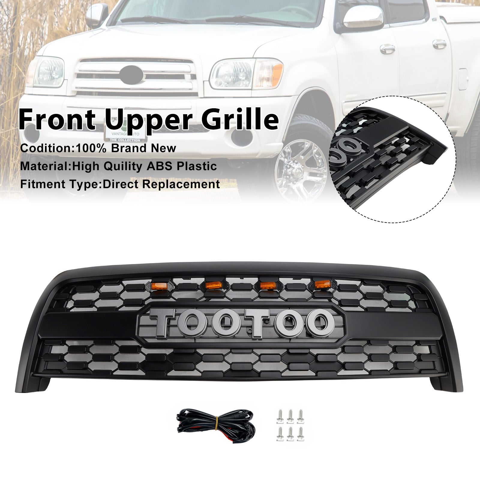 2003-2006 Toyota Tundra W/Light Matte Black Front Bumper Grill Grille