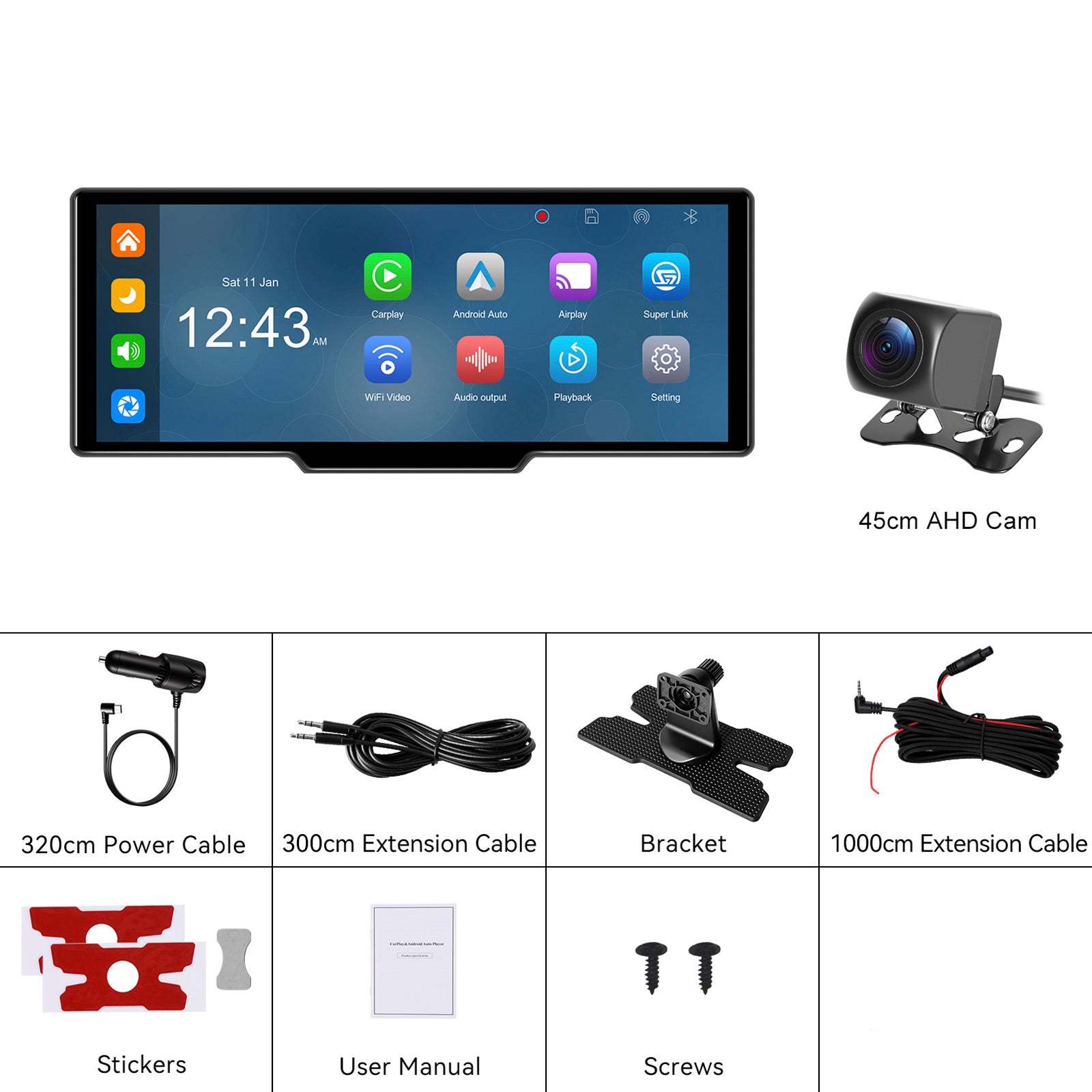 10.26" Portable Bluetooth Car Navigation Wireless Carplay Car Radio AHD Camera