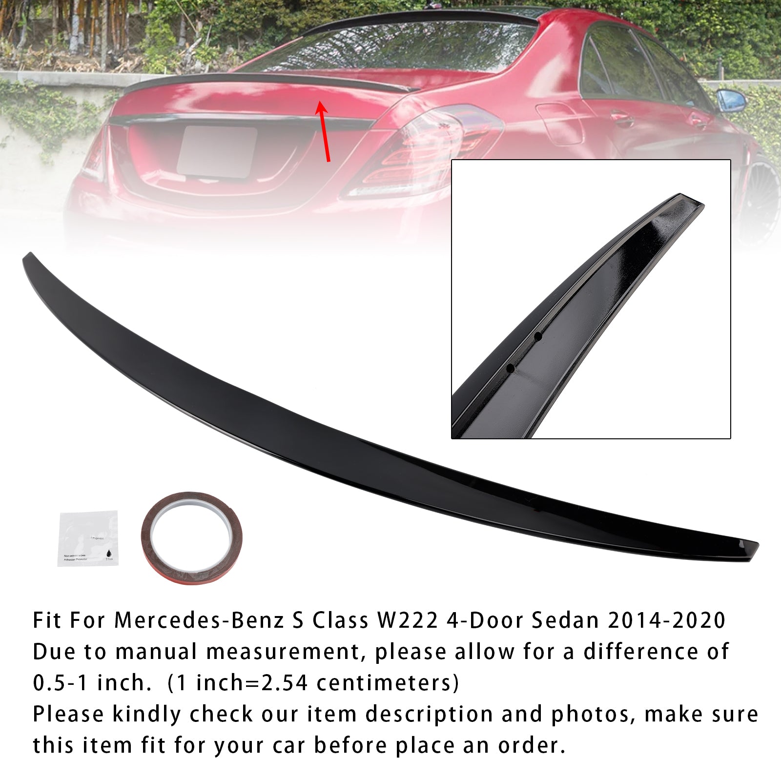 2014-2020 Mercedes-Benz S-Class W222 Gloss Black Rear Boot Spoiler