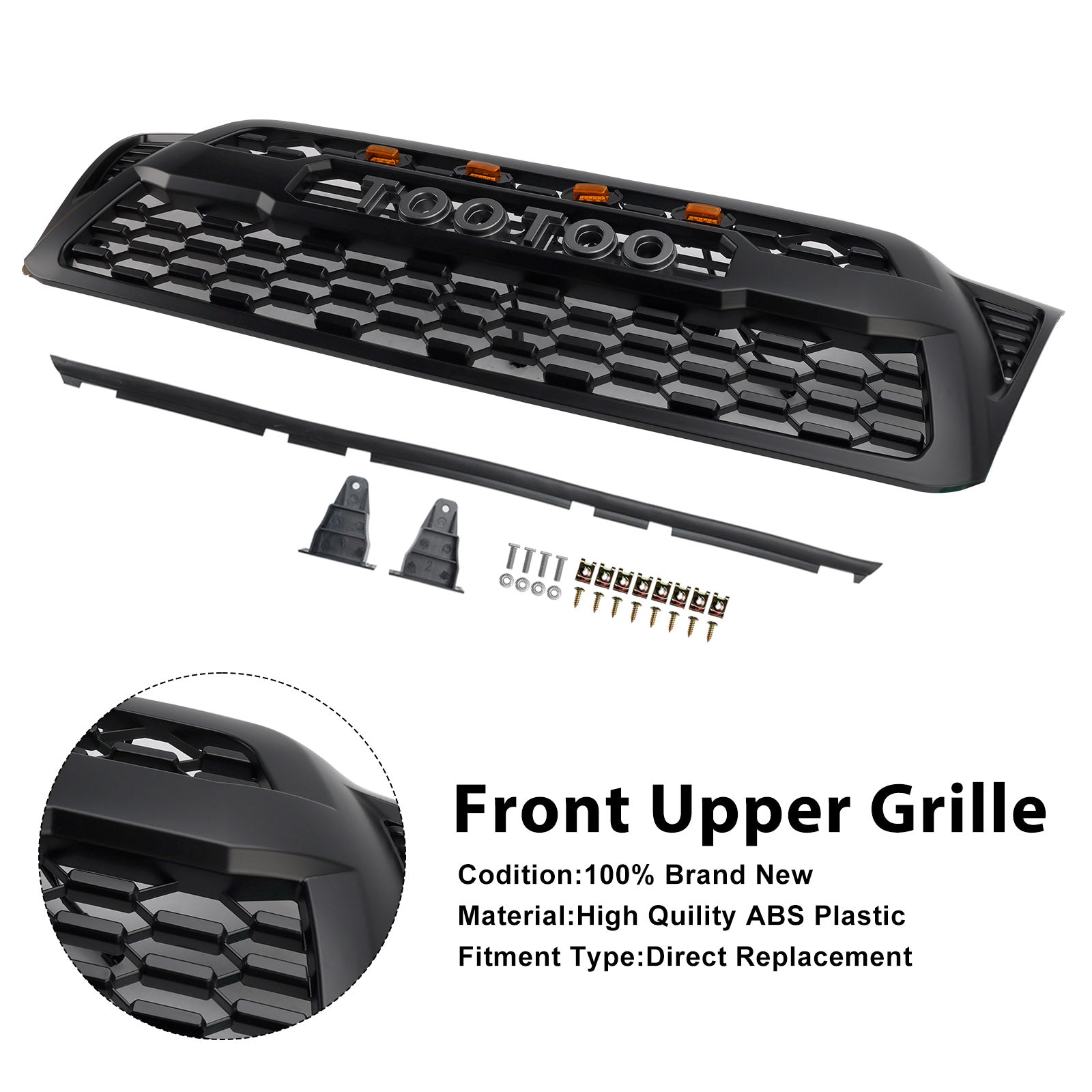 Matte Black Front Bumper Grille Grill Fit Toyota Tacoma 2005-2011 W/LED