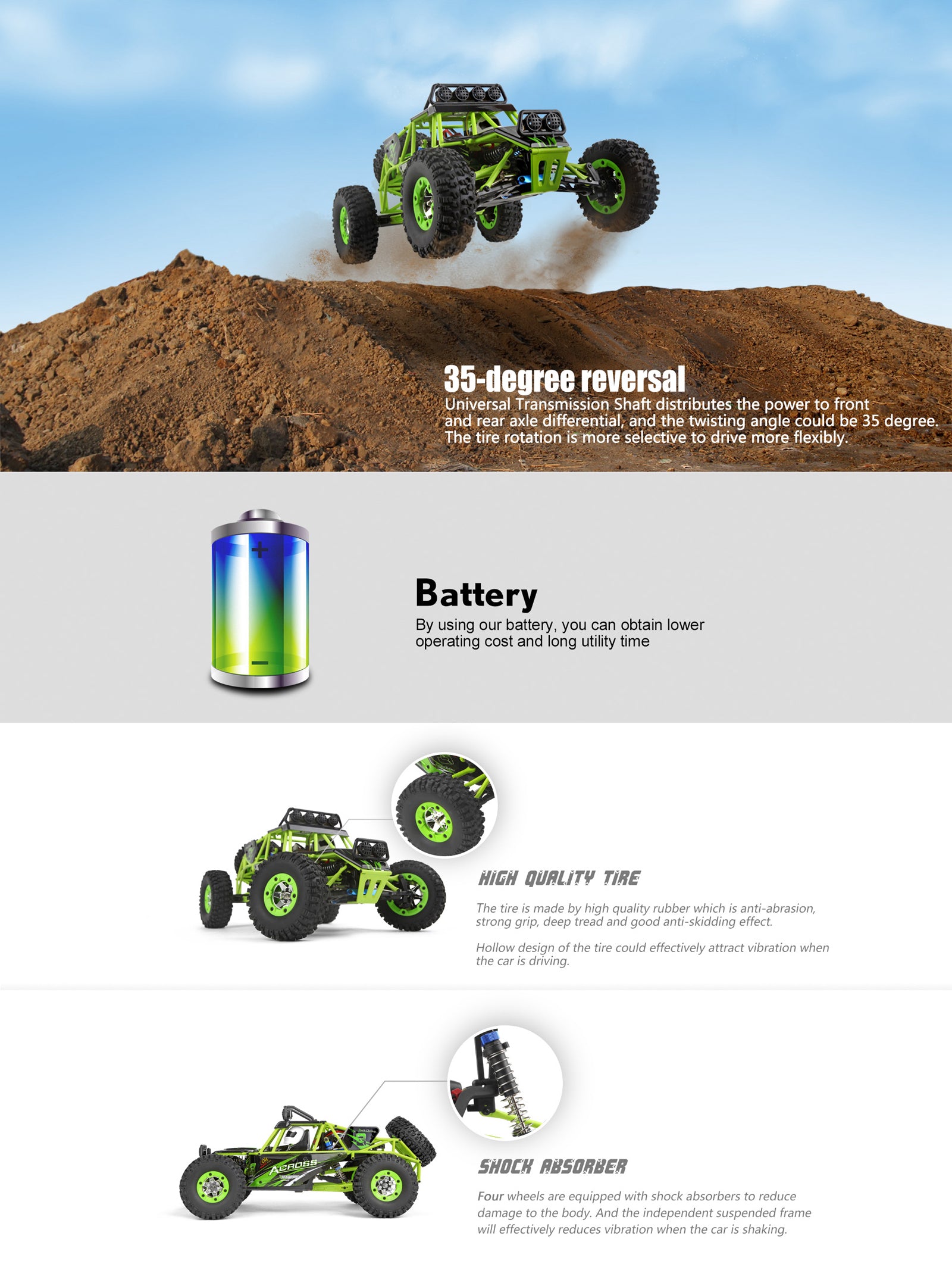 RC Car Electric Brushed Crawler RTR Auto Gift Wltoys 12427 1/12 Scale 2.4G 4WD Green