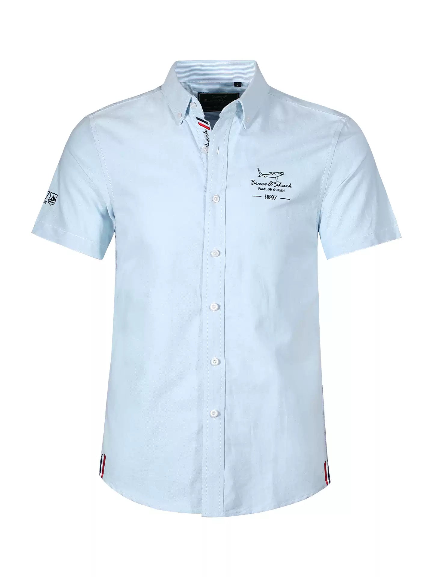 Bruce & Shark Men's Plus Size Short Sleeve Cotton Shirt Summer New Trendy Oxford Shirt