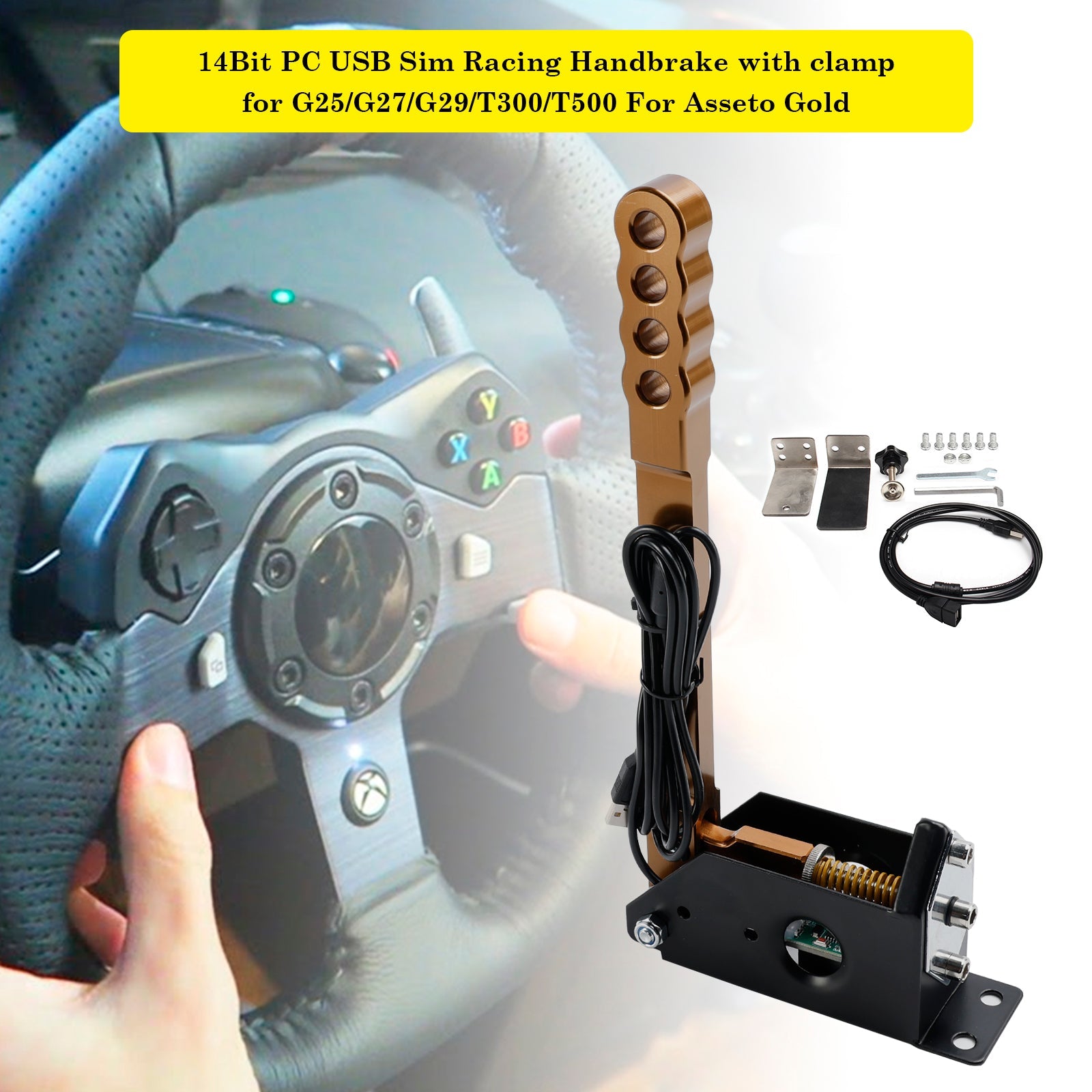 For G25/G29/T300/T500 For Asseto 14Bit PC USB Sim Racing Handbrake with clamp