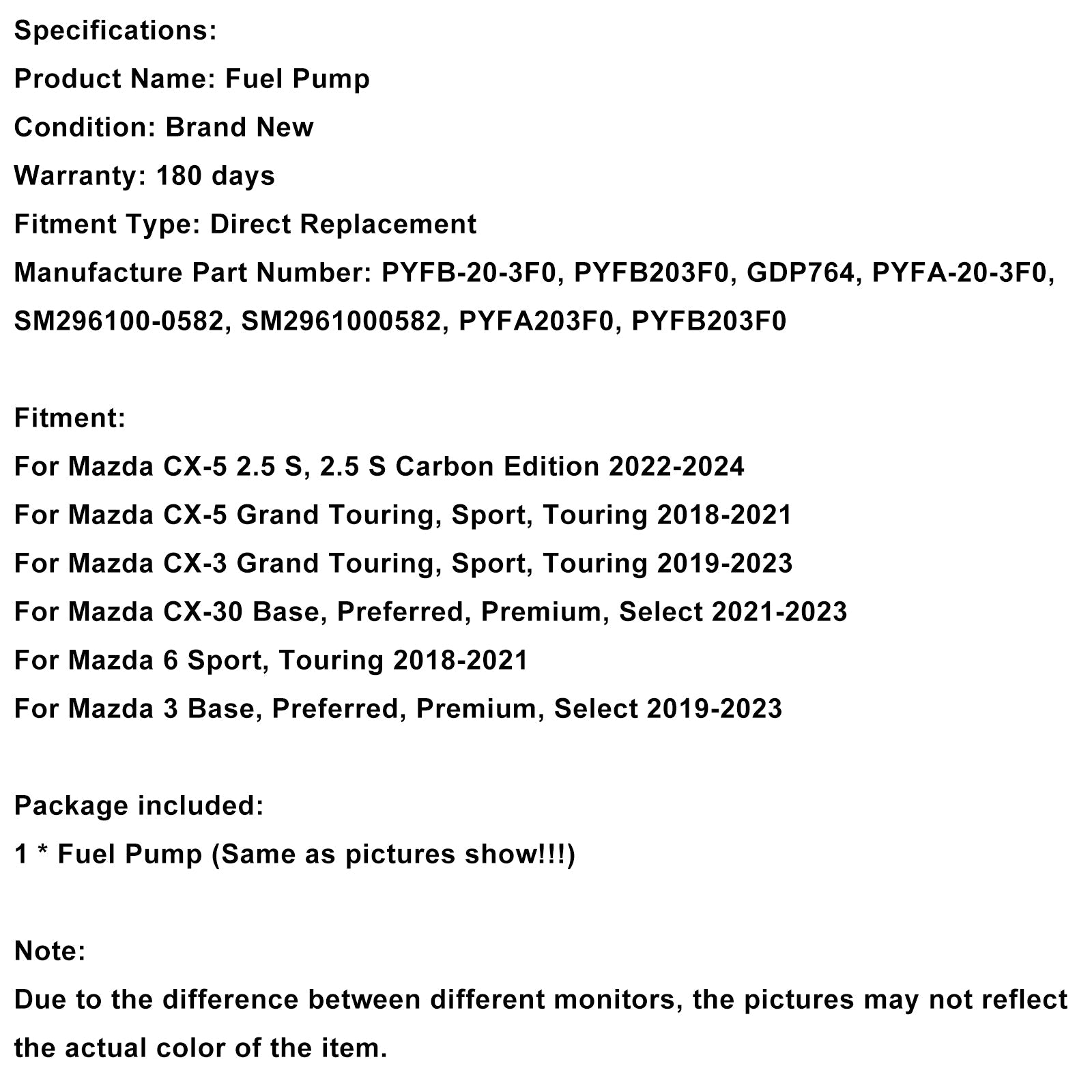 2018-2021 Mazda 6 Sport, Touring High Pressure Fuel Pump PYFB-20-3F0