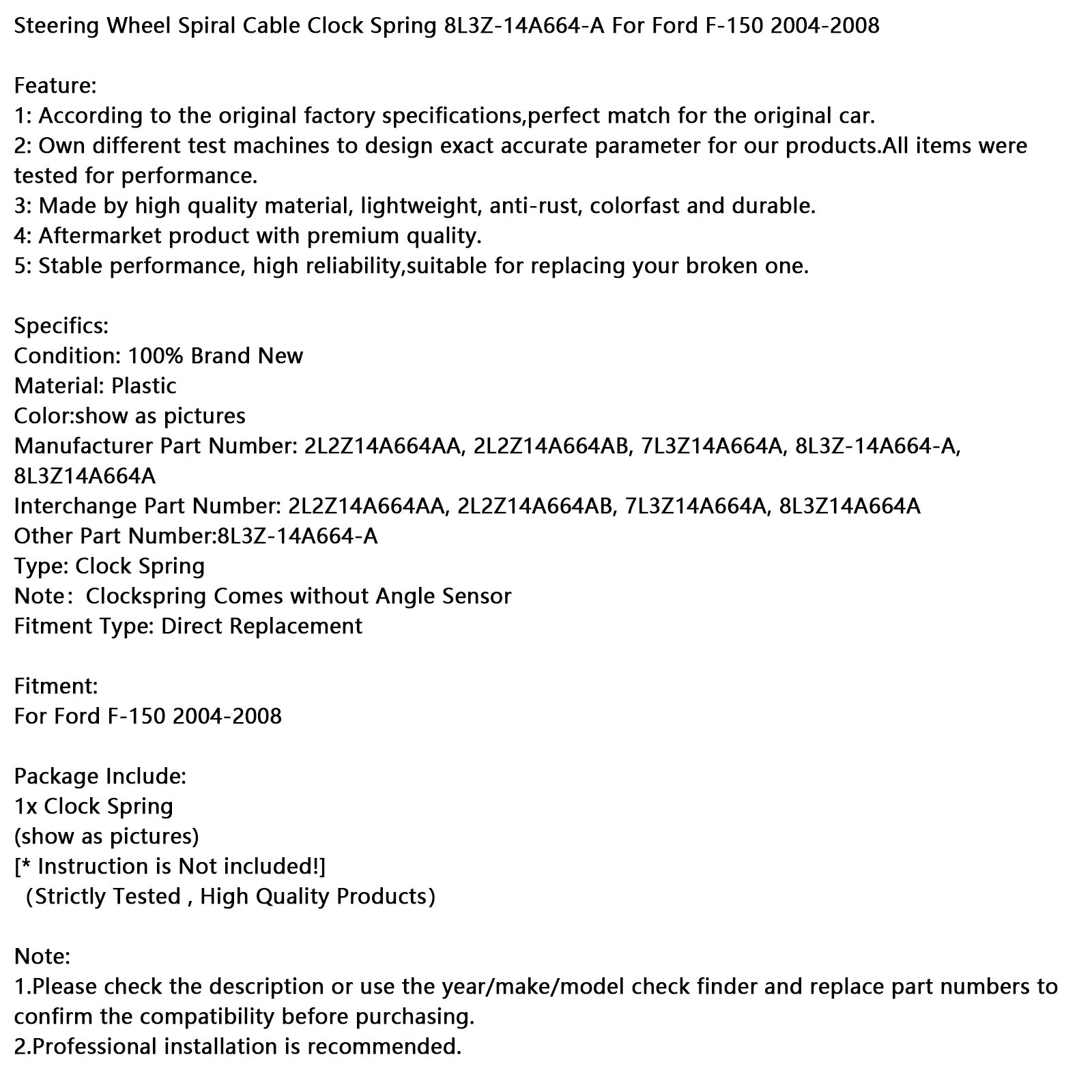 2004-2008 Ford F-150 Steering Wheel Spiral Cable Clock Spring 8L3Z-14A664-A