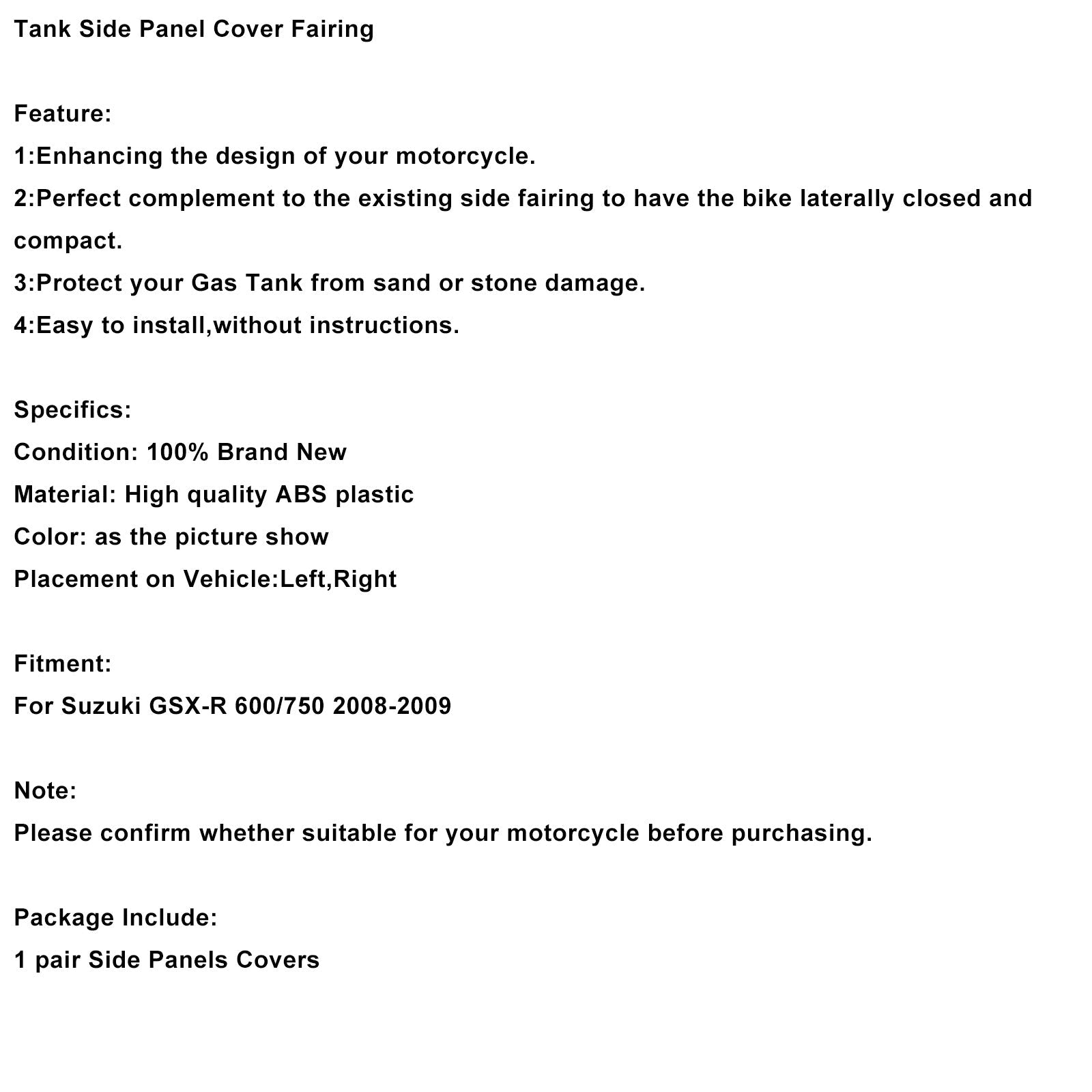 2008-2009 Suzuki GSXR600 GSXR750 Tank Side Cover Panel Fairing