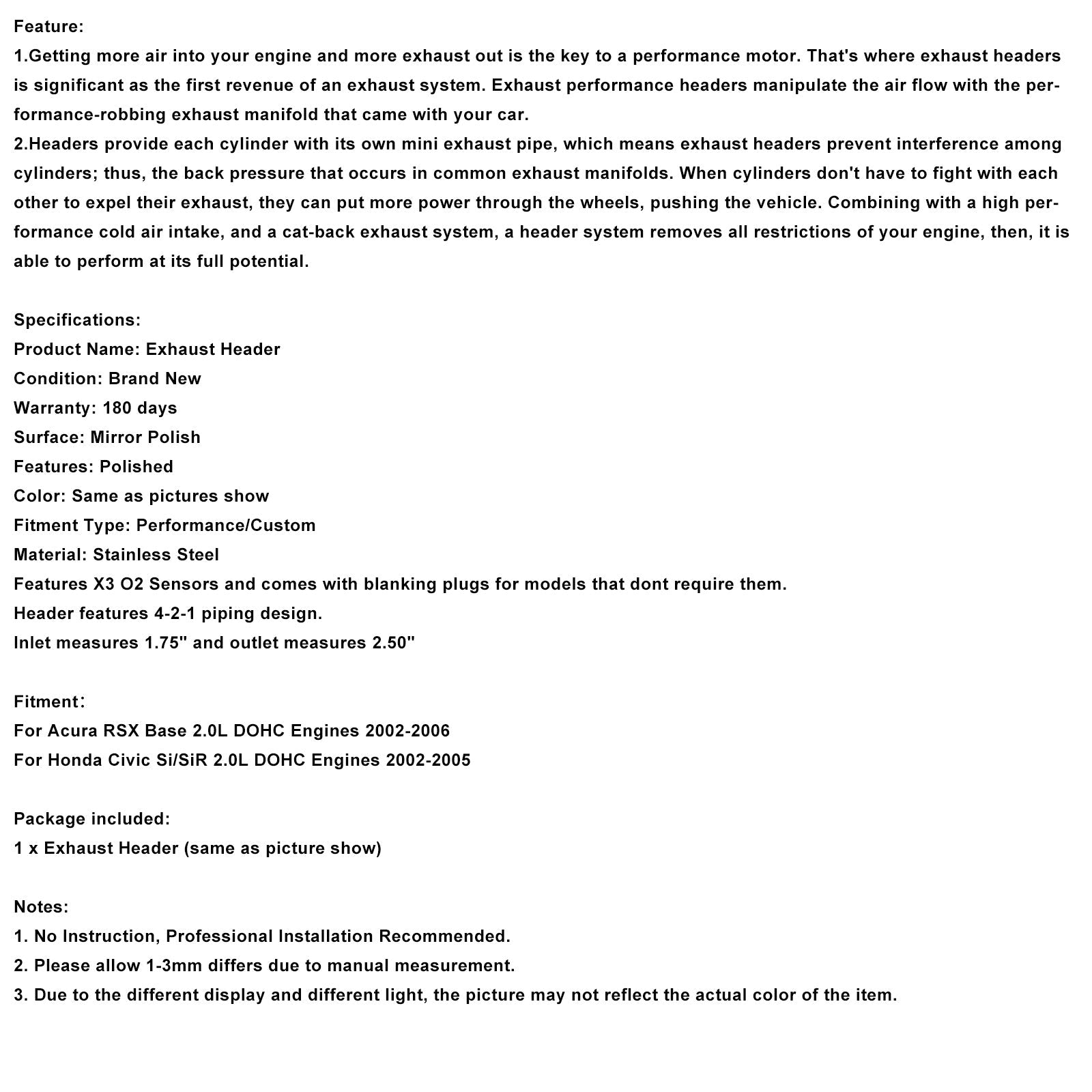 2002-2005 Honda Civic Si/SiR 2.0L DOHC Engines Exhaust Manifold Header