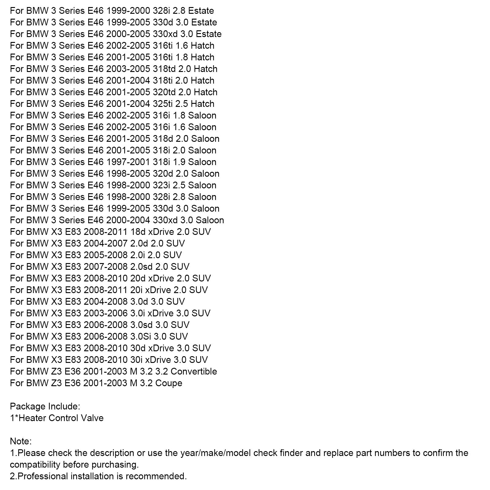 1999-2005 BMW 3 Series E46 330d 3.0 Saloon Heater Control Valve 64118369807