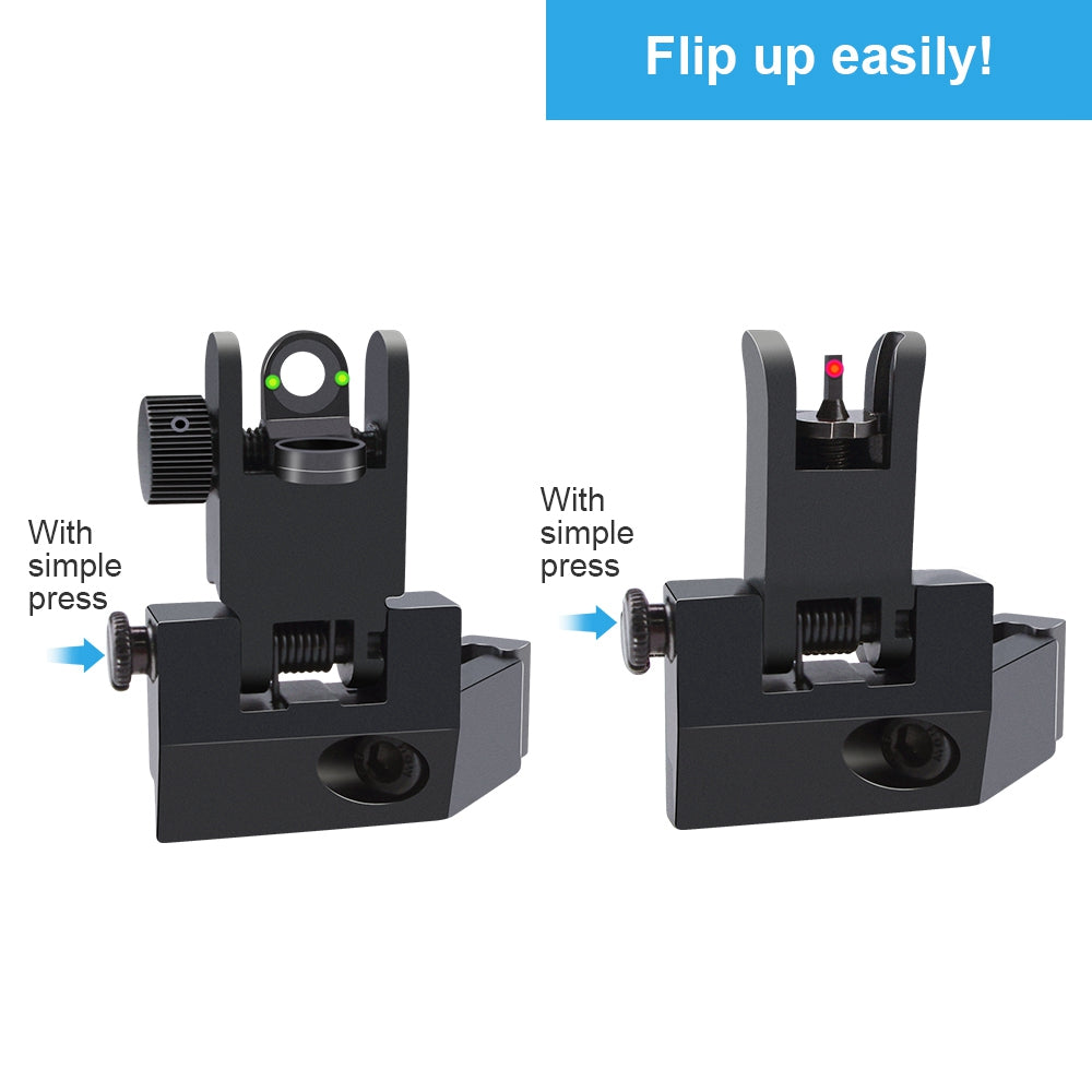 45?? Offset Front Rear Sight Flip up Red and Green Dot Fiber Optics Iron Sights