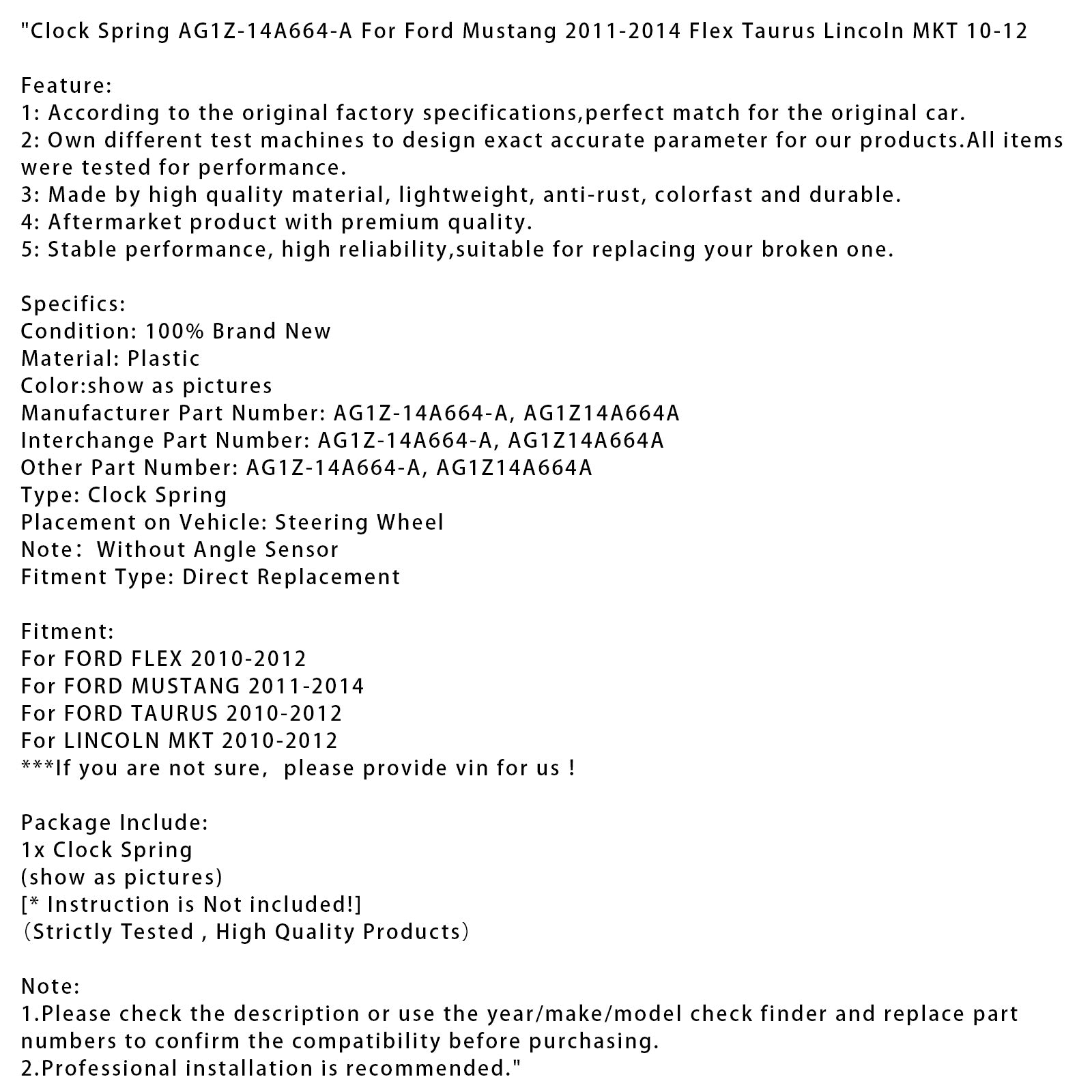 Clock Spring AG1Z-14A664-A For Ford Mustang 2011-2014 Flex Taurus Lincoln MKT