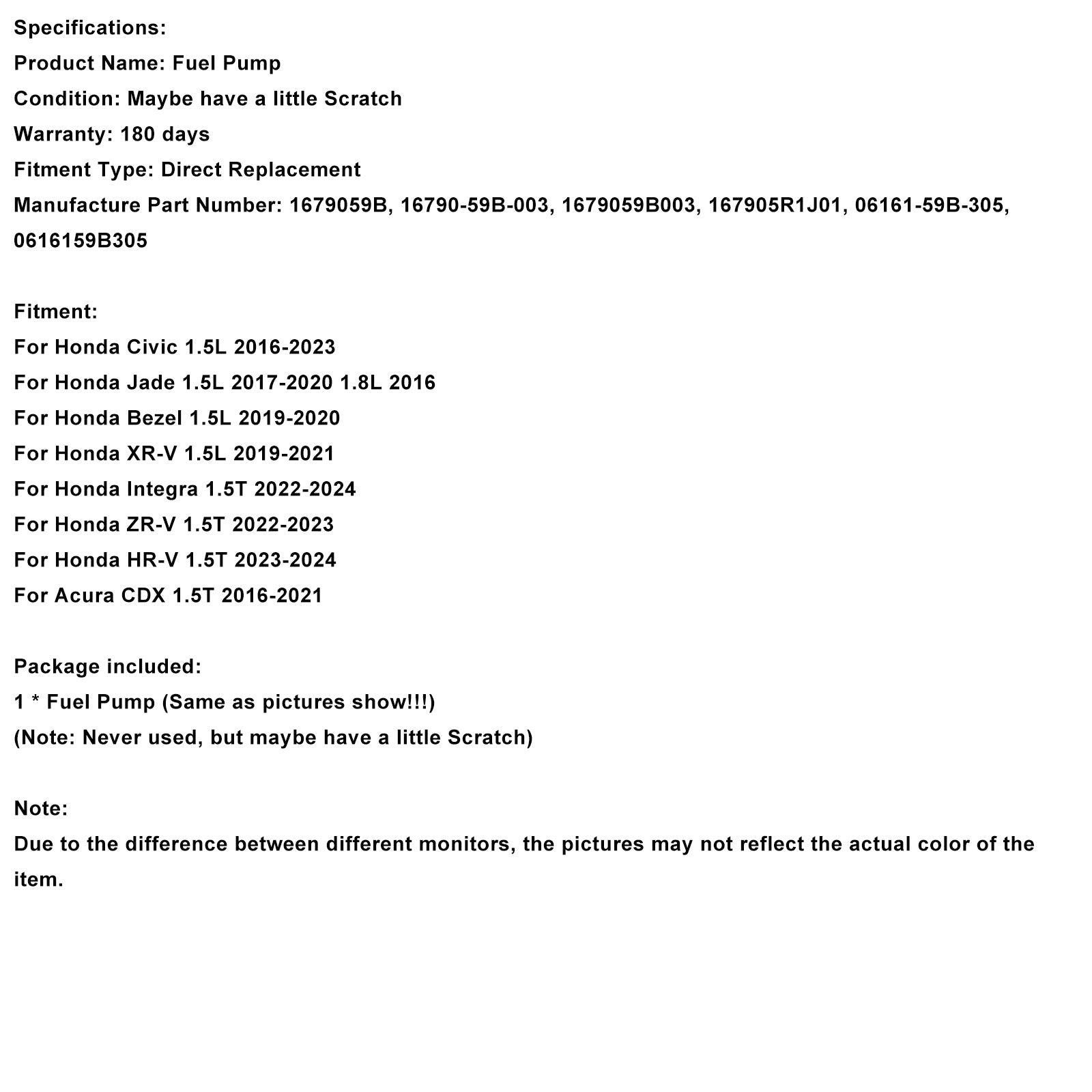 2023-2024 Honda HR-V 1.5T High Pressure Fuel Pump 16790-59B-003 167905R1J01