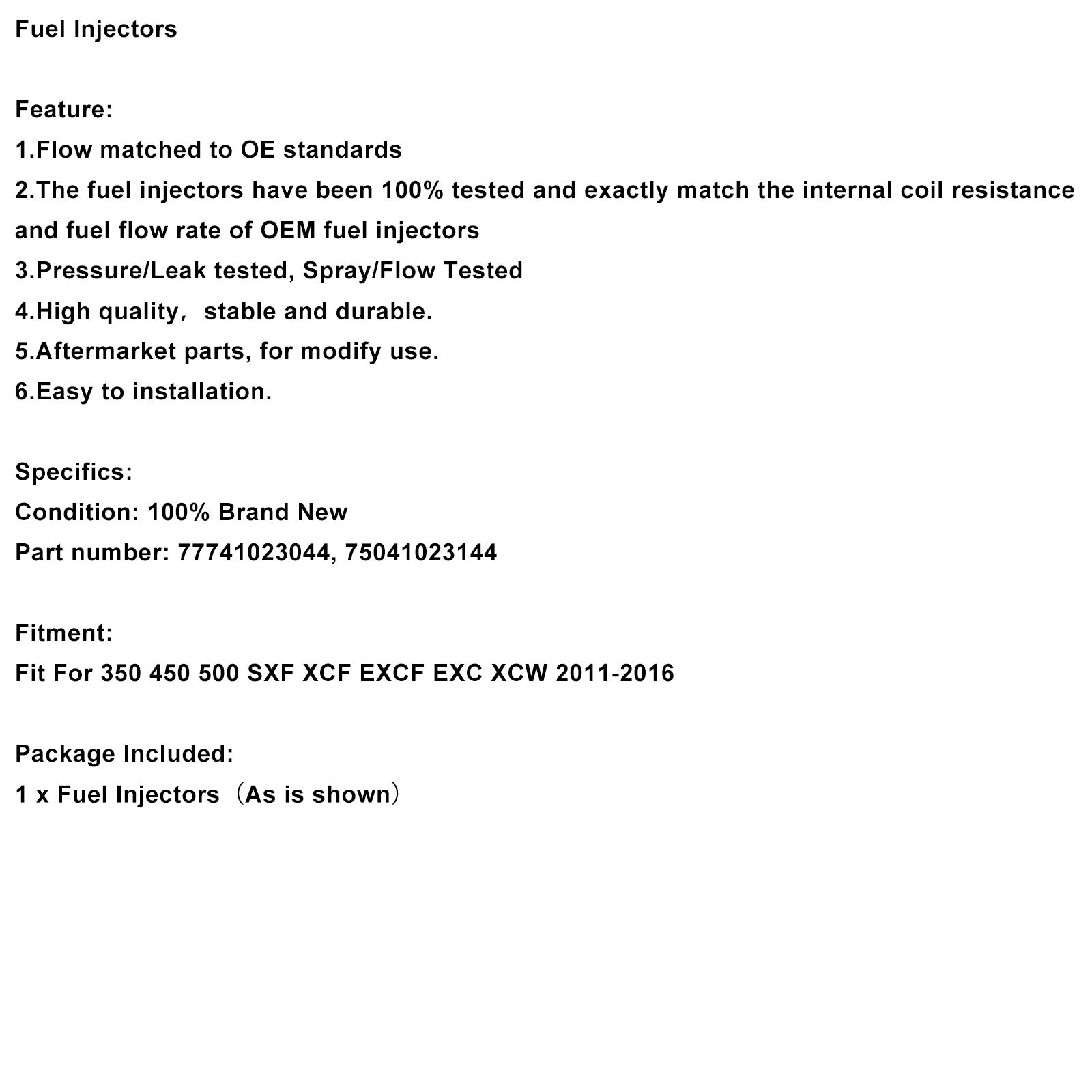 2011-2016 350 450 500 SXF XCF EXCF EXC Fuel Injectors 75041023144 77741023044