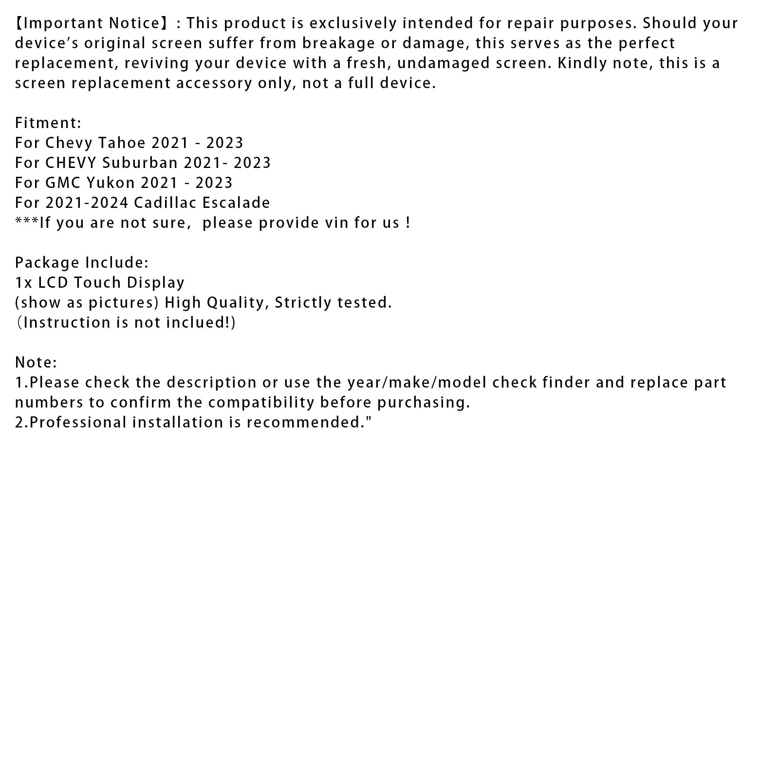 2021- 2023 CHEVY Suburban LCD Display 85100044 84824745 DD126EA-01A