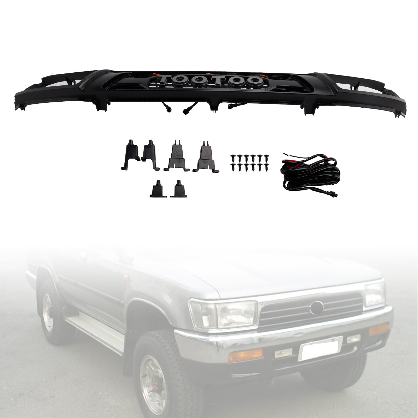 1992-1995 Toyota 4Runner With Led Matte Black Front Bumper Grill Grille