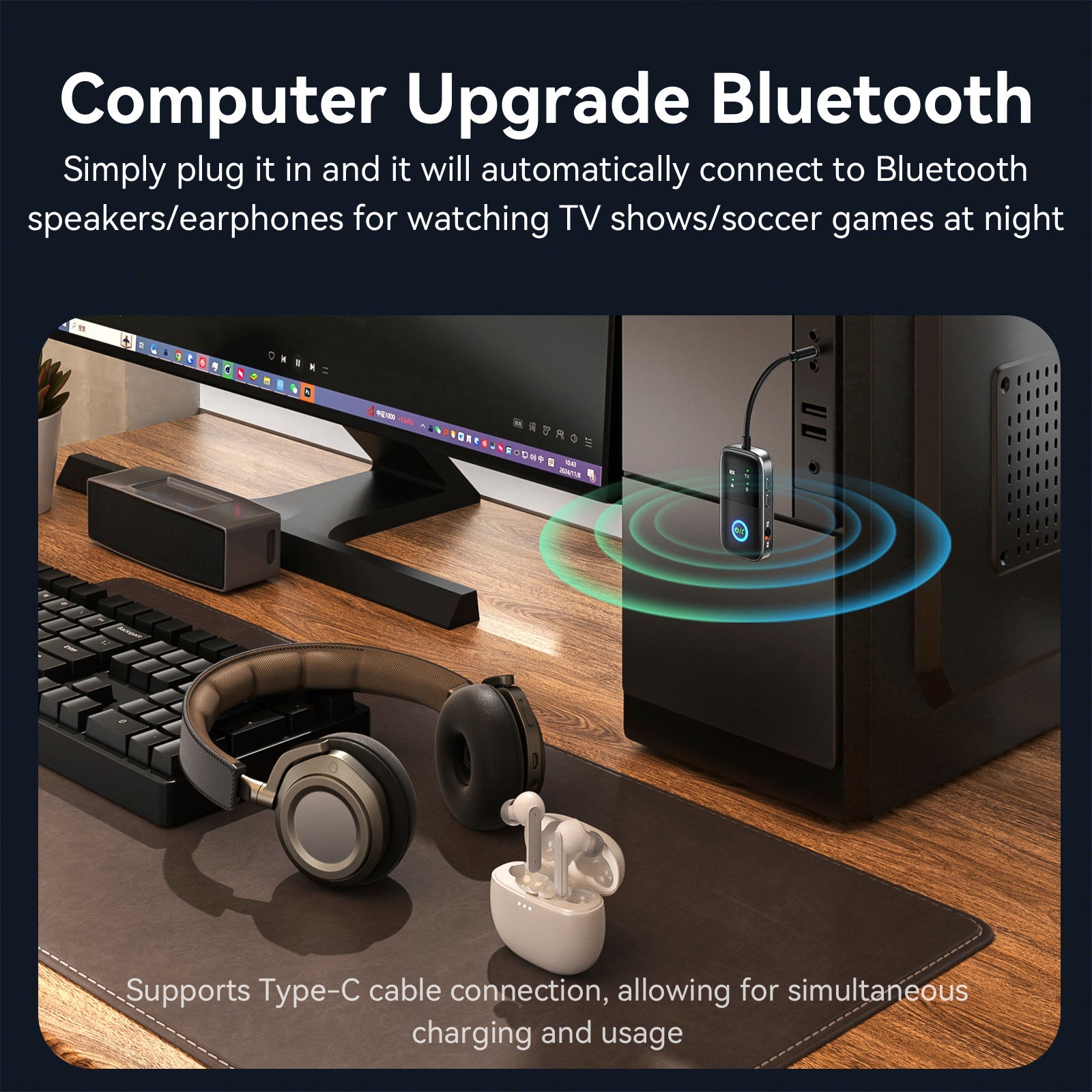 Bluetooth Receiver Transmitter Two-in-One AUX Car Hands-free Adapter Two-to-Two