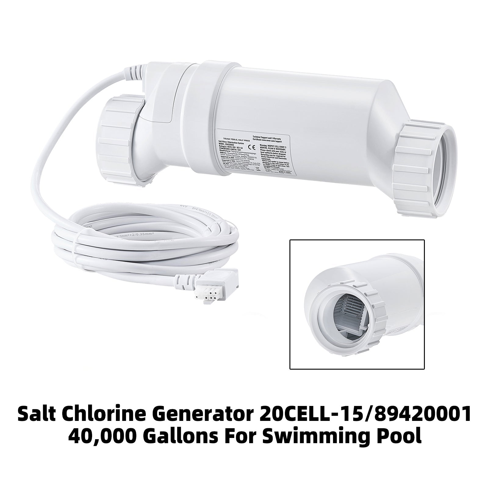 Salt Chlorine Generator 20CELL-15/89420001 40,000 Gallons For Swimming Pool