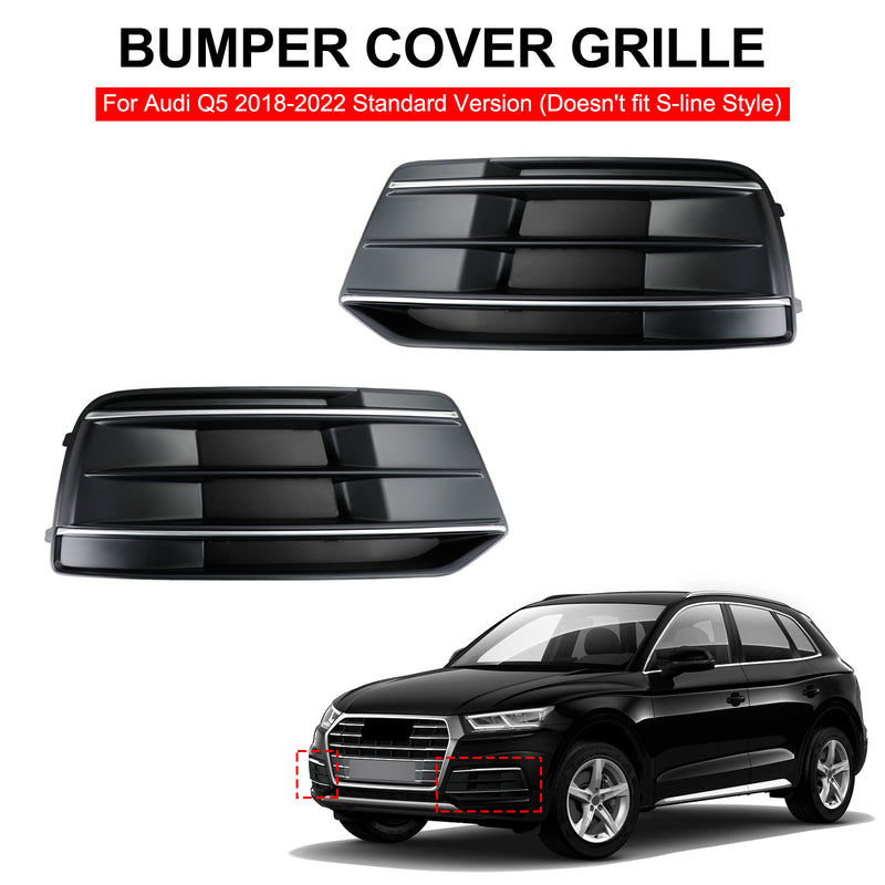 2PCS Front Bumper Cover Grille Bezel Insert Fit Audi Q5 2018-2022 Black/Chrome