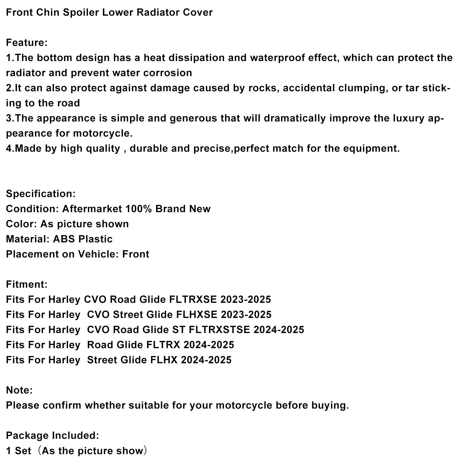 2024-2025 Harley CVO Road Glide ST FLTRXSTSE Lower Chin Spoilers Radiator Guard Cover